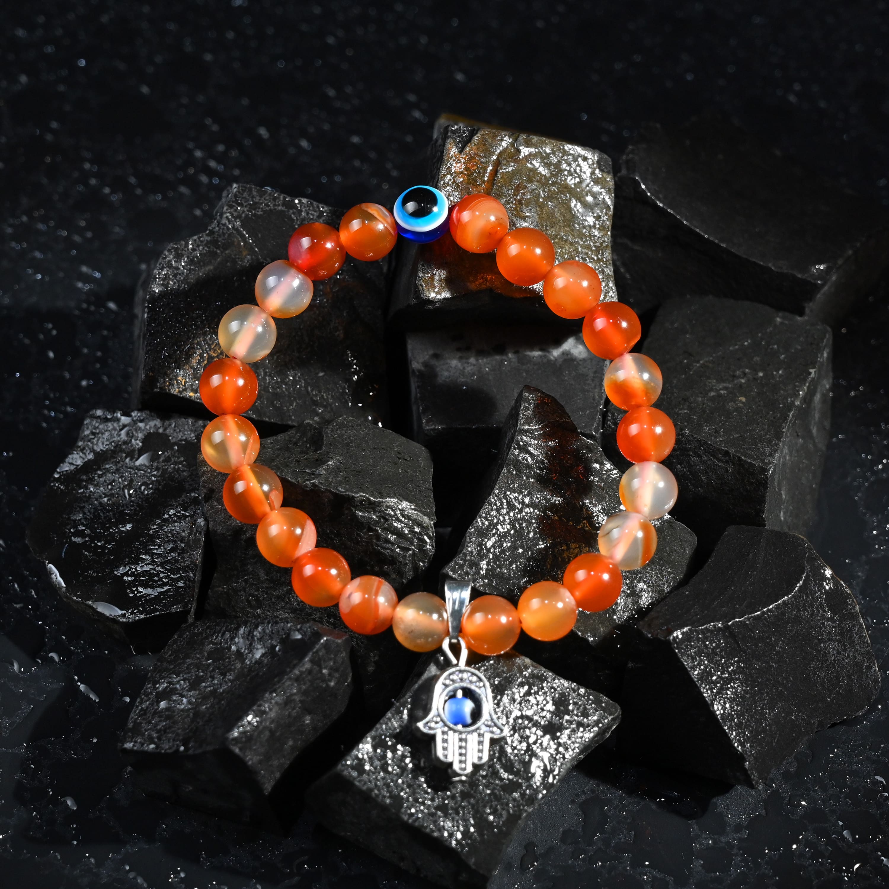 HindCraft Carnelian Evil Eye Bracelet with Hamsa Charm for Energy