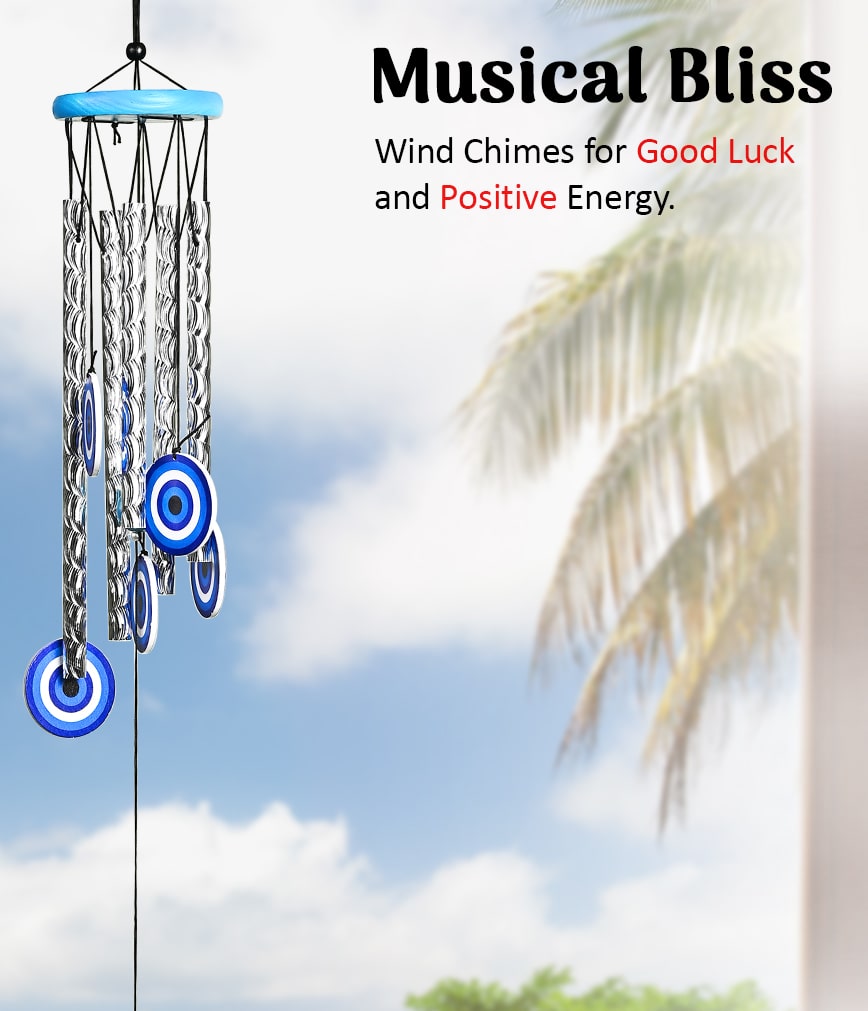 HindCraft Silver Evil Eye Wind Chime for Home & Garden