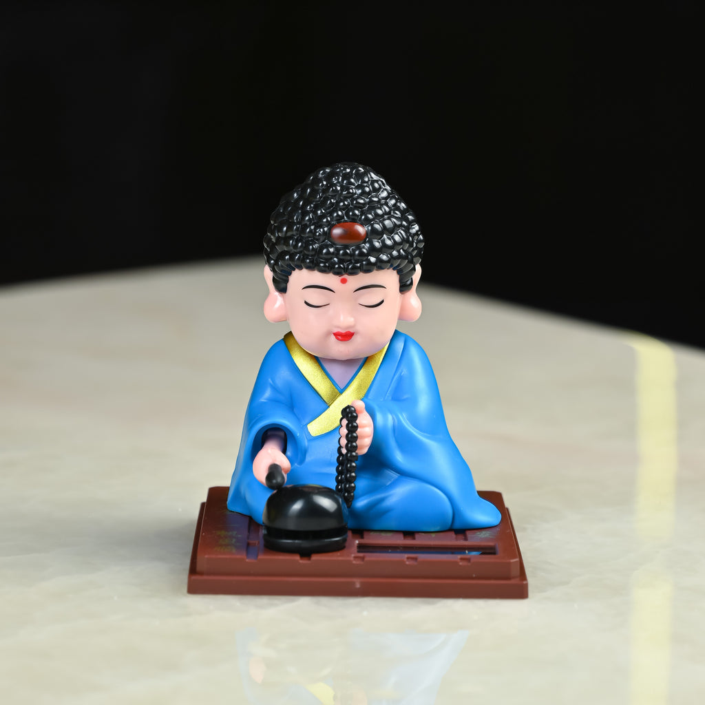 HindCraft Blue Meditating Buddha Monk Showpiece with Prayer Beads for Home & Office Décor