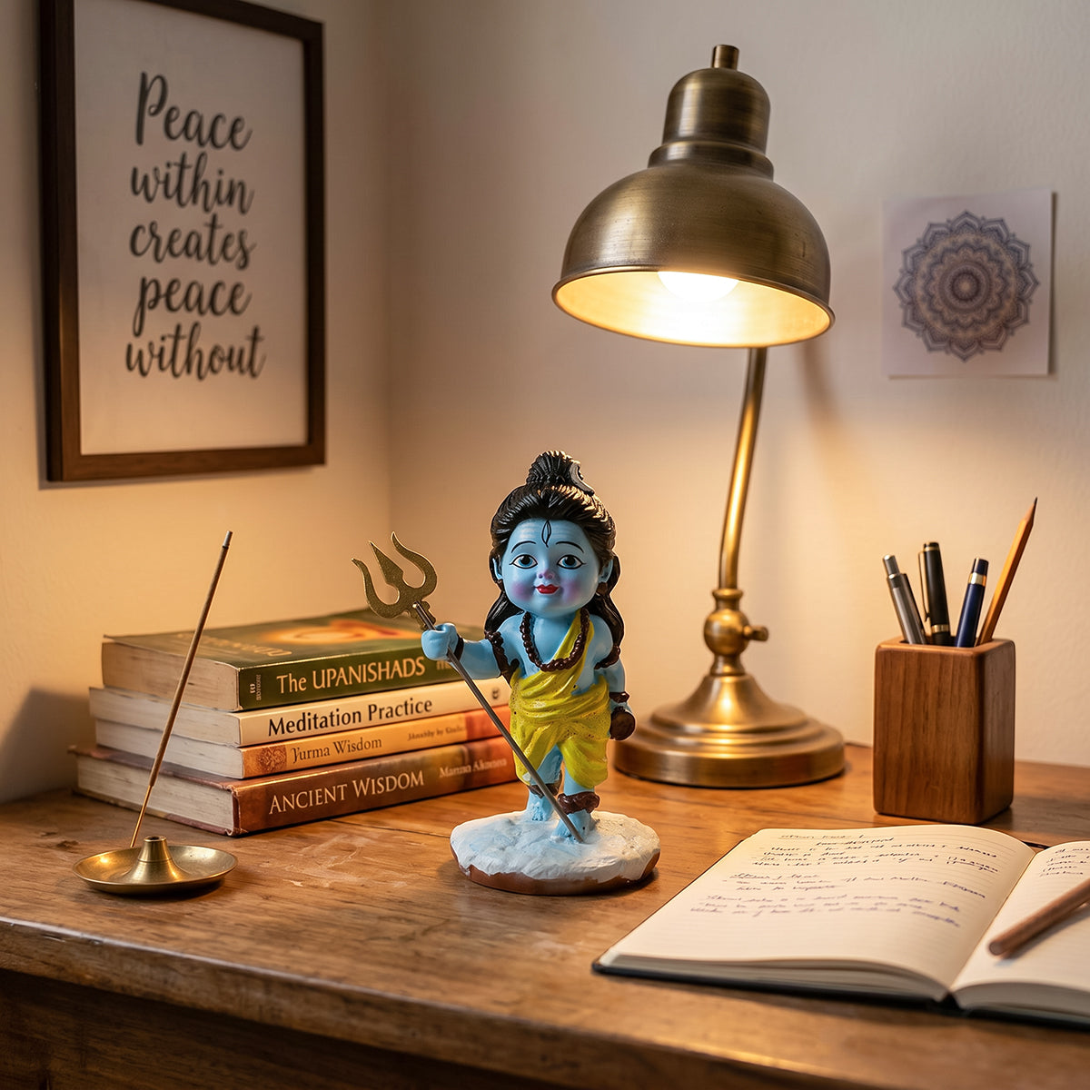 HindCraft Bal Shiv Idol with Trishul | Baby Lord Shiva Resin Showpiece for Home Temple, Office & Spiritual Décor