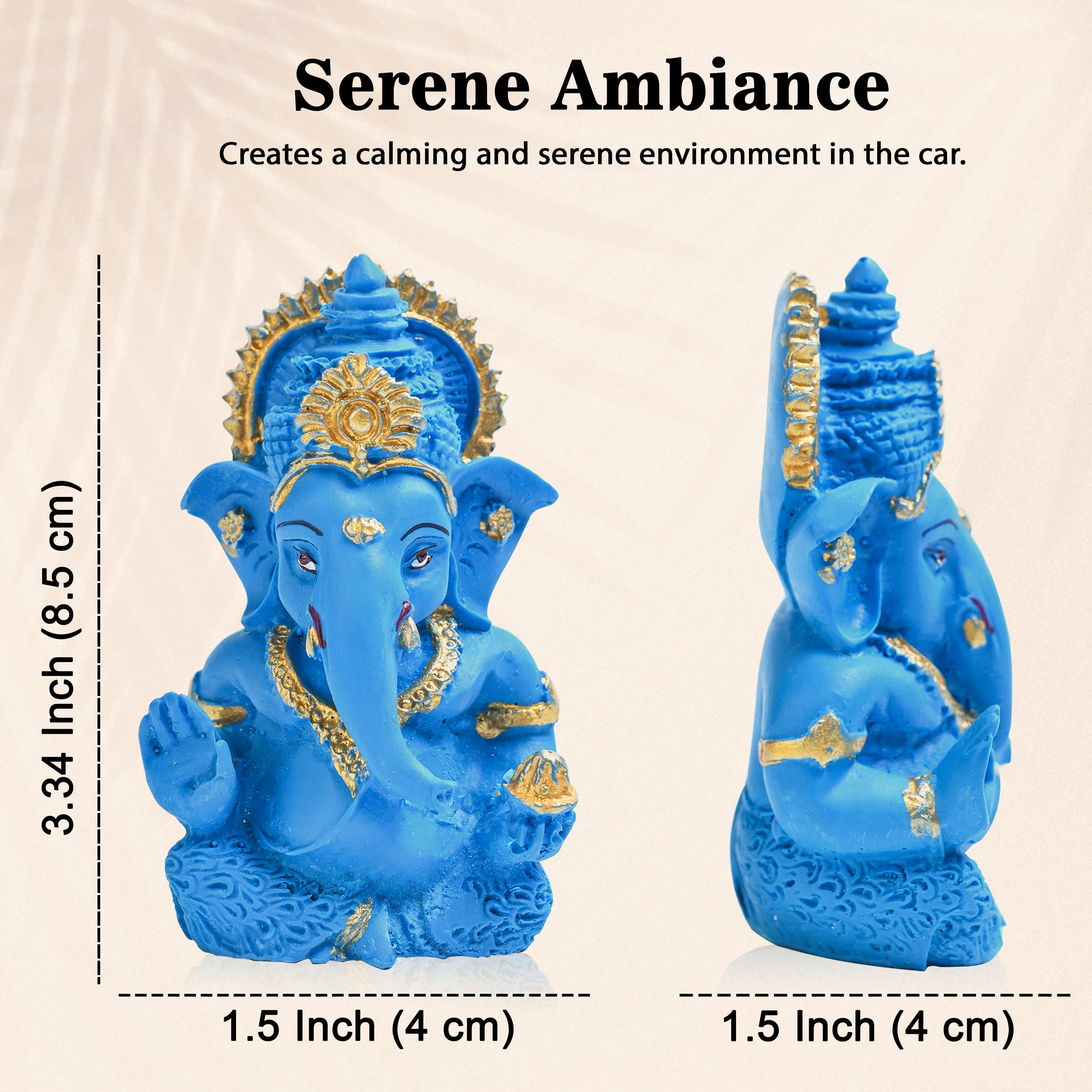 HindCraft Blue Lord Ganesha Idol with Gold Detailing for Car Dashboard, Home Temple, Office Desk & Spiritual Décor