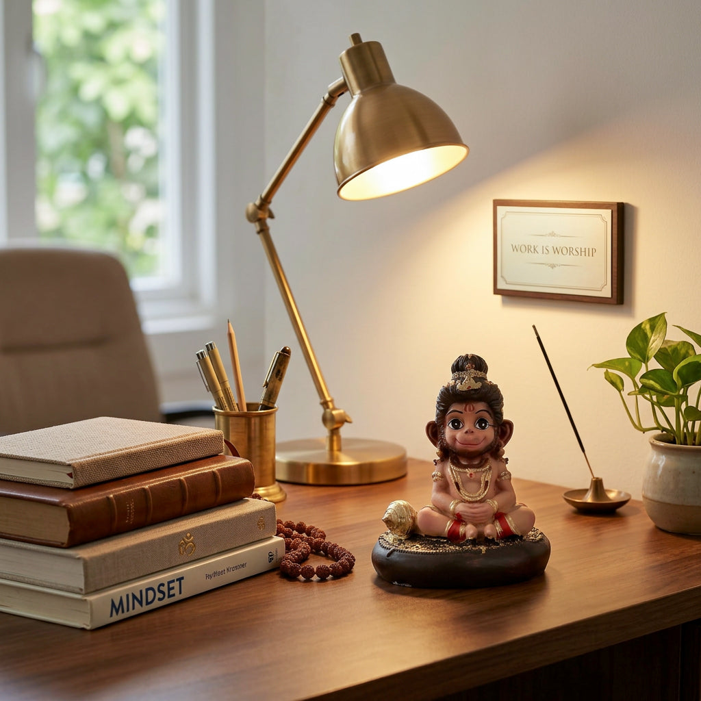 HindCraft Bal Hanuman Car Dashboard Idol with Gada | Cute Baby Hanuman Resin Showpiece for Home, Office & Temple
