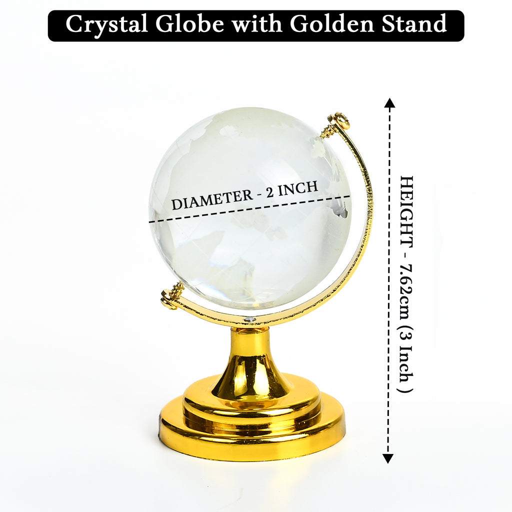HindCraft Feng Shui Crystal Globe with Golden Stand for Home & Office Décor