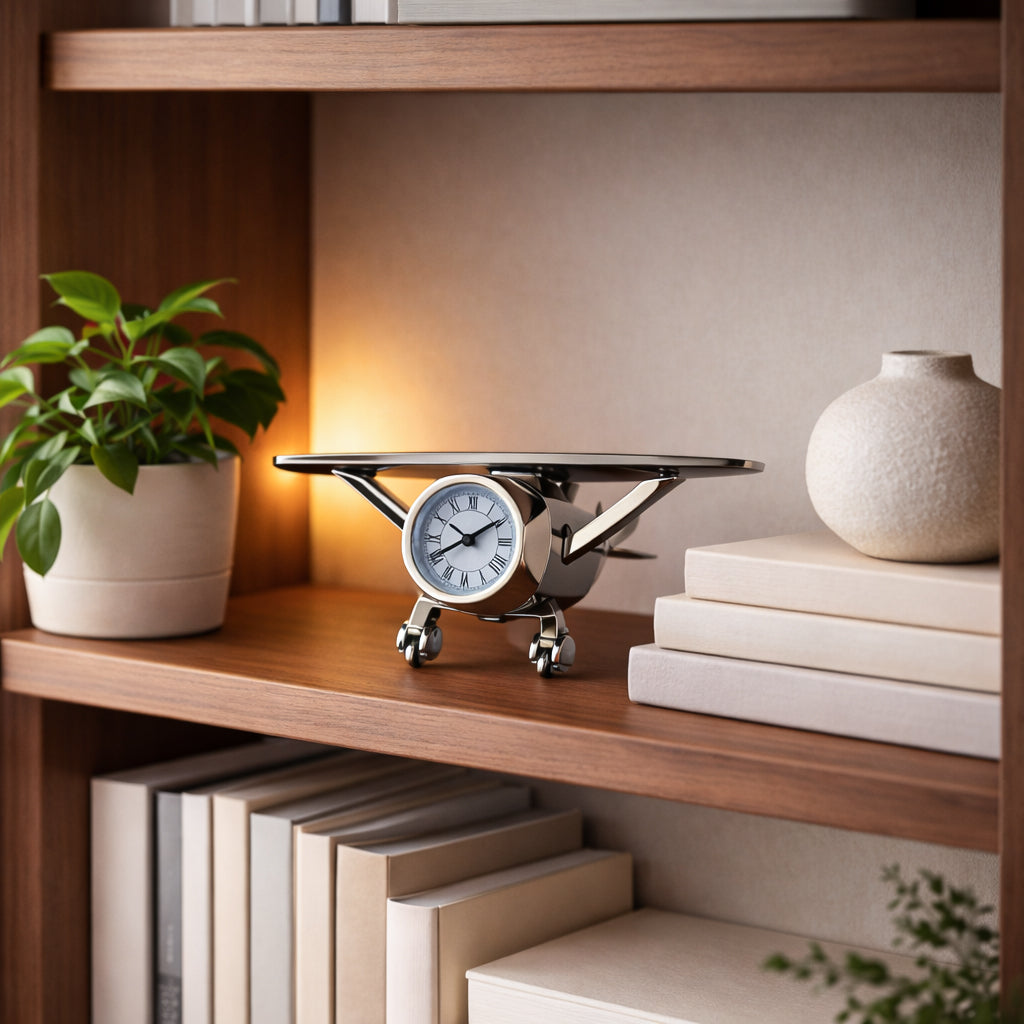 HindCraft Metal Aeroplane Table Clock with Roman Dial for Home & Office Décor