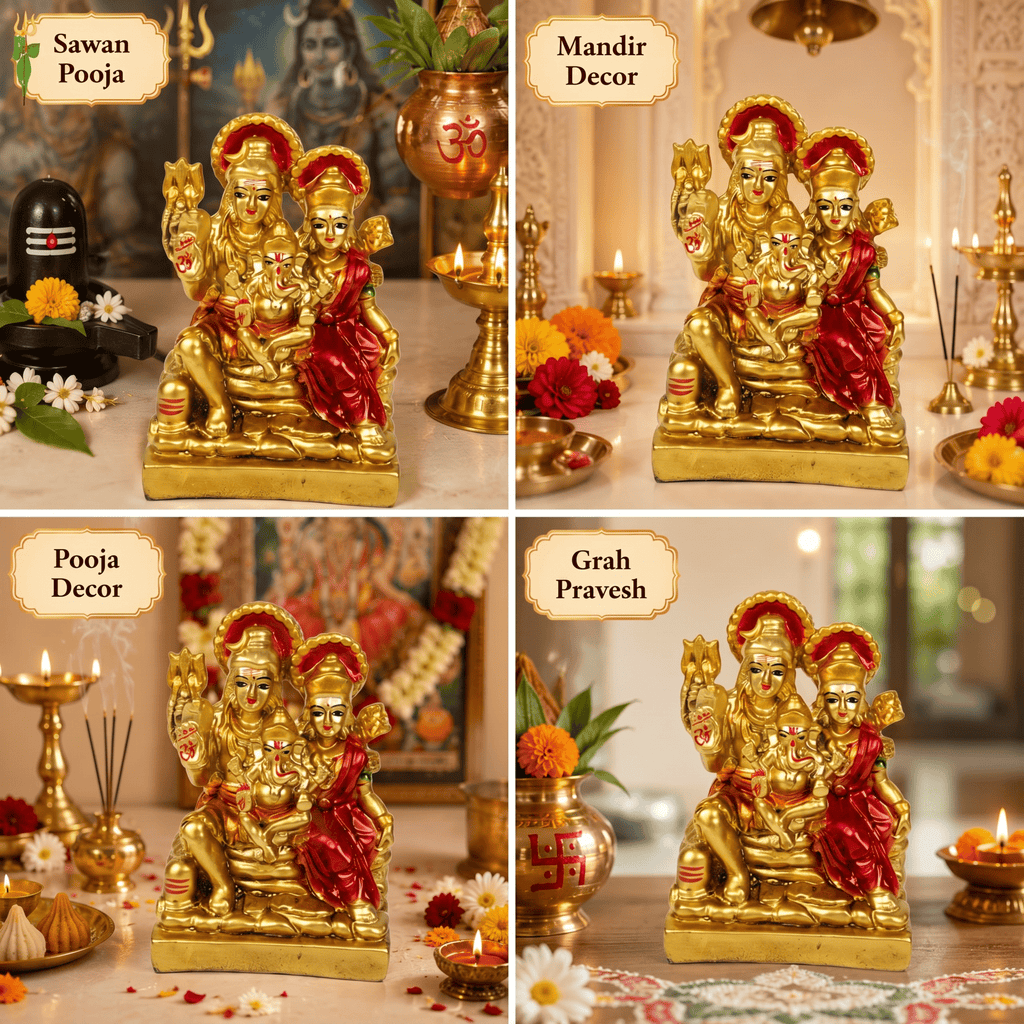 HindCraft Shiv Parivar Resin Idol | Lord Shiva, Parvati & Ganesha Decorative Showpiece for Home Temple, Office & Spiritual Décor