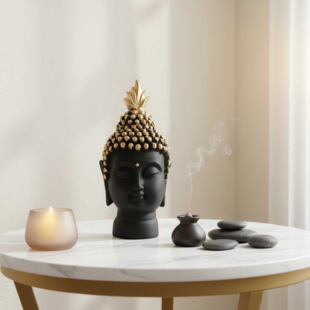 HindCraft Black Buddha Head Statue for Home Decor & Office Display