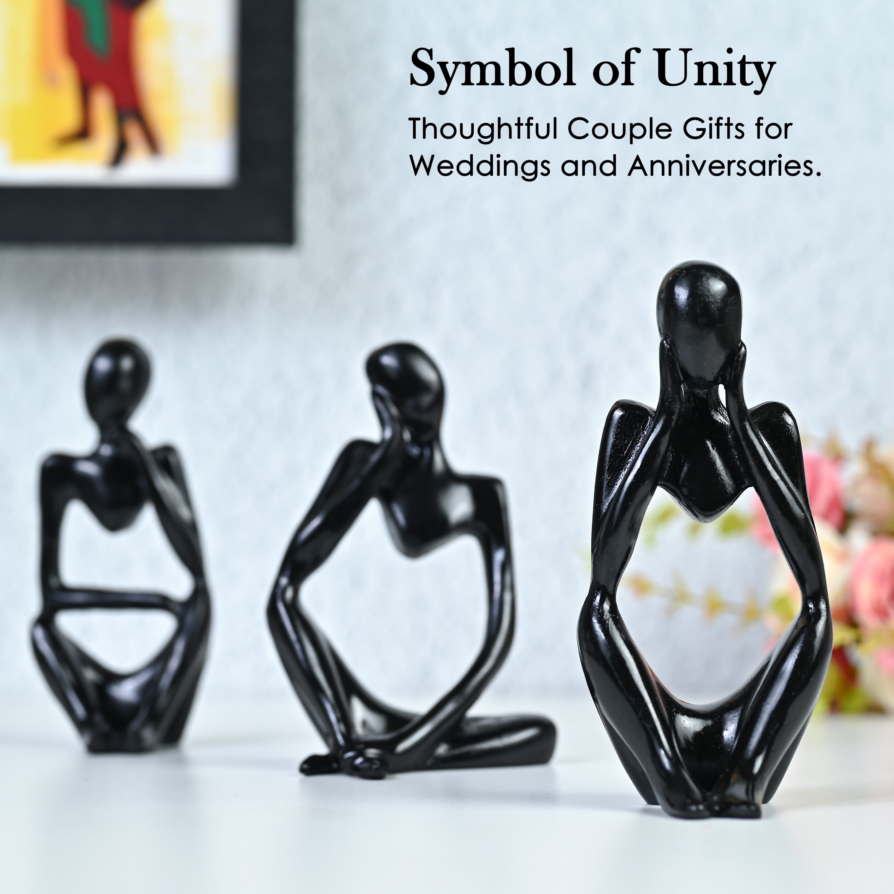 HindCraft Black Thinker Men Statue Set of 3 Modern Abstract Showpieces