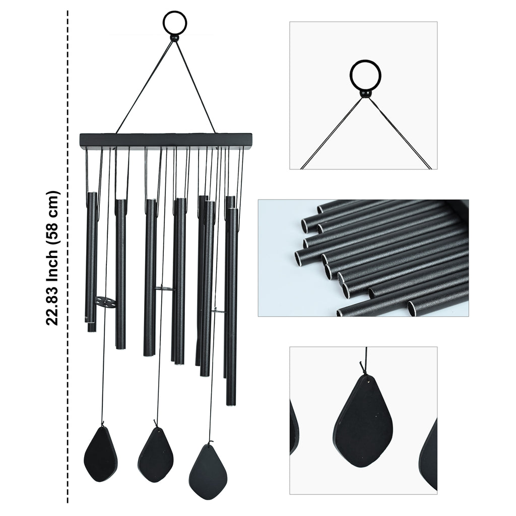 HindCraft Black Metal Wind Chime for Home, Balcony & Garden Décor