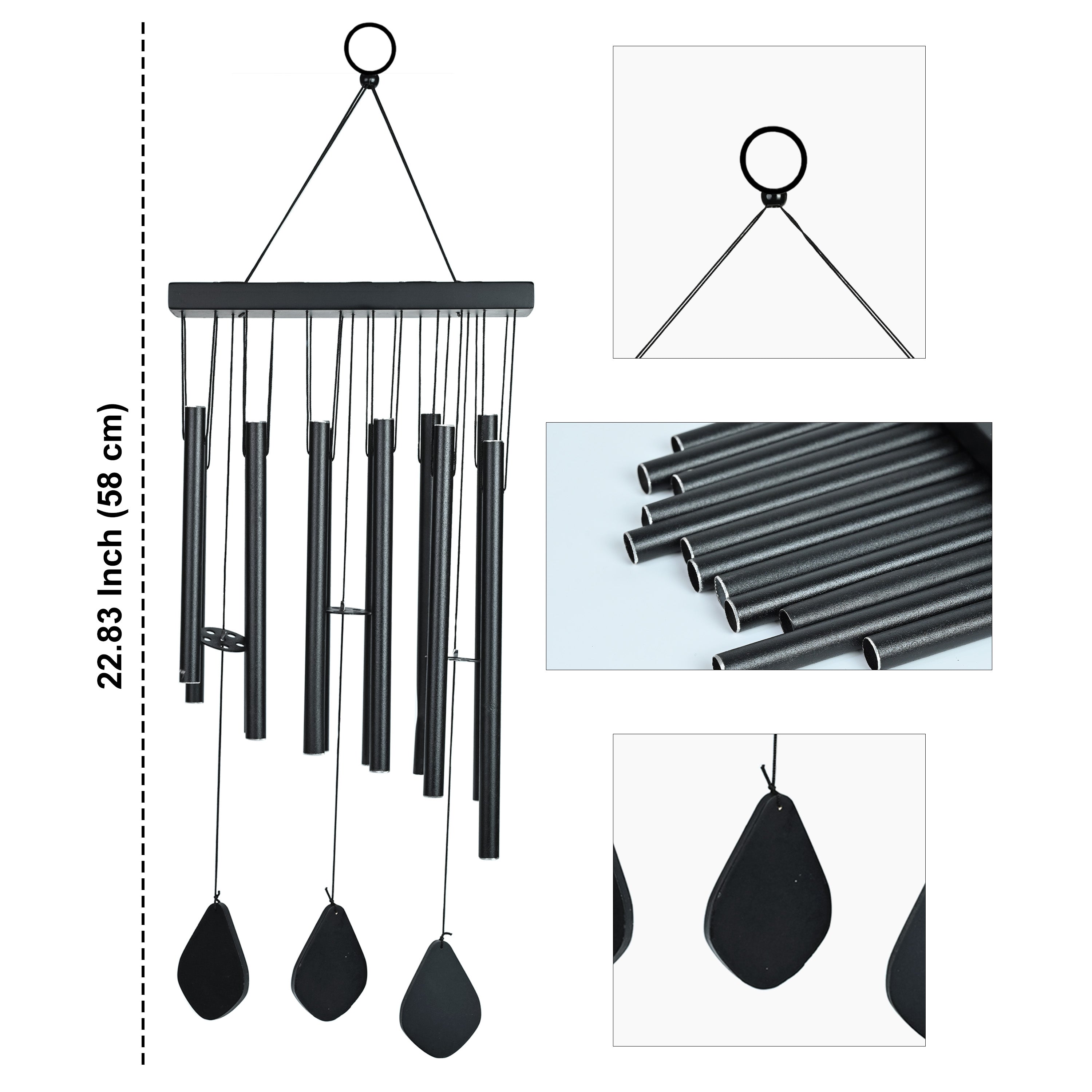 HindCraft Black Metal Wind Chime for Home, Balcony & Garden Décor