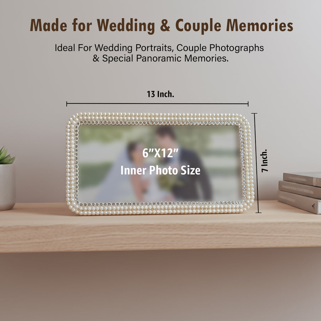 HindCraft Pearl Beaded Photo Frame | Elegant Decorative Picture Frame for Wedding, Anniversary, Family Photos & Home Décor