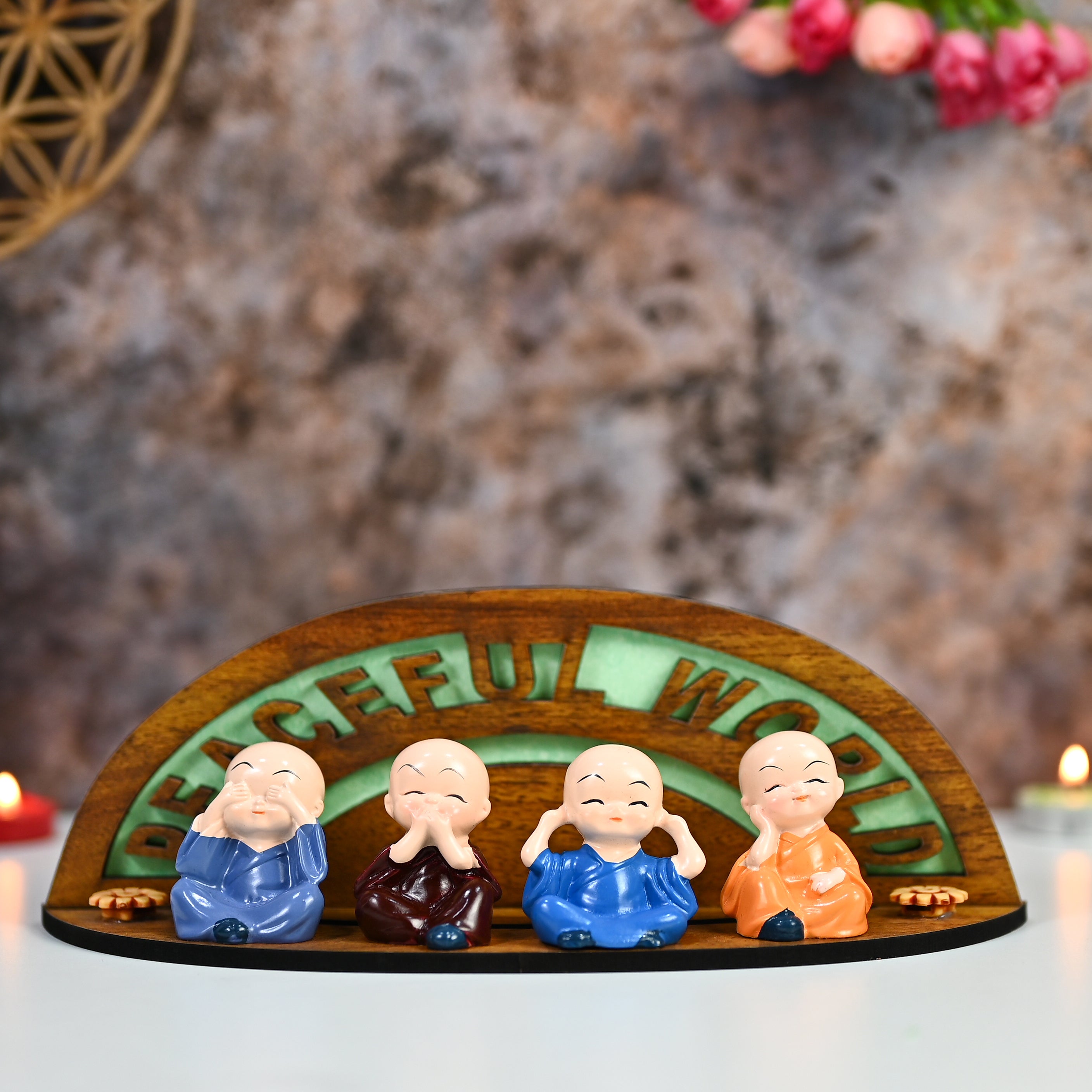 HindCraft Peaceful World Four Monk Showpiece for Home, Office & Table Décor