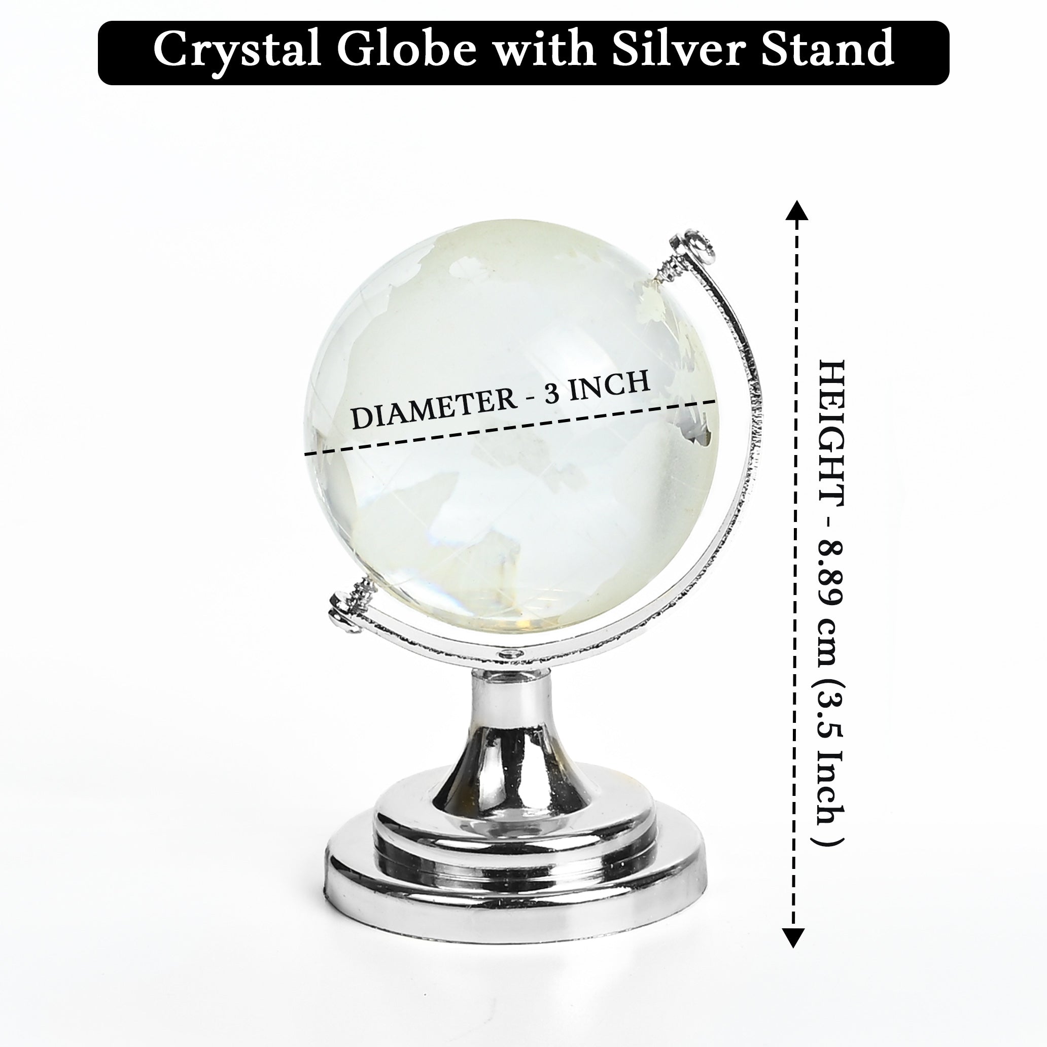 HindCraft Feng Shui Crystal Globe with Silver Stand for Home & Office Décor