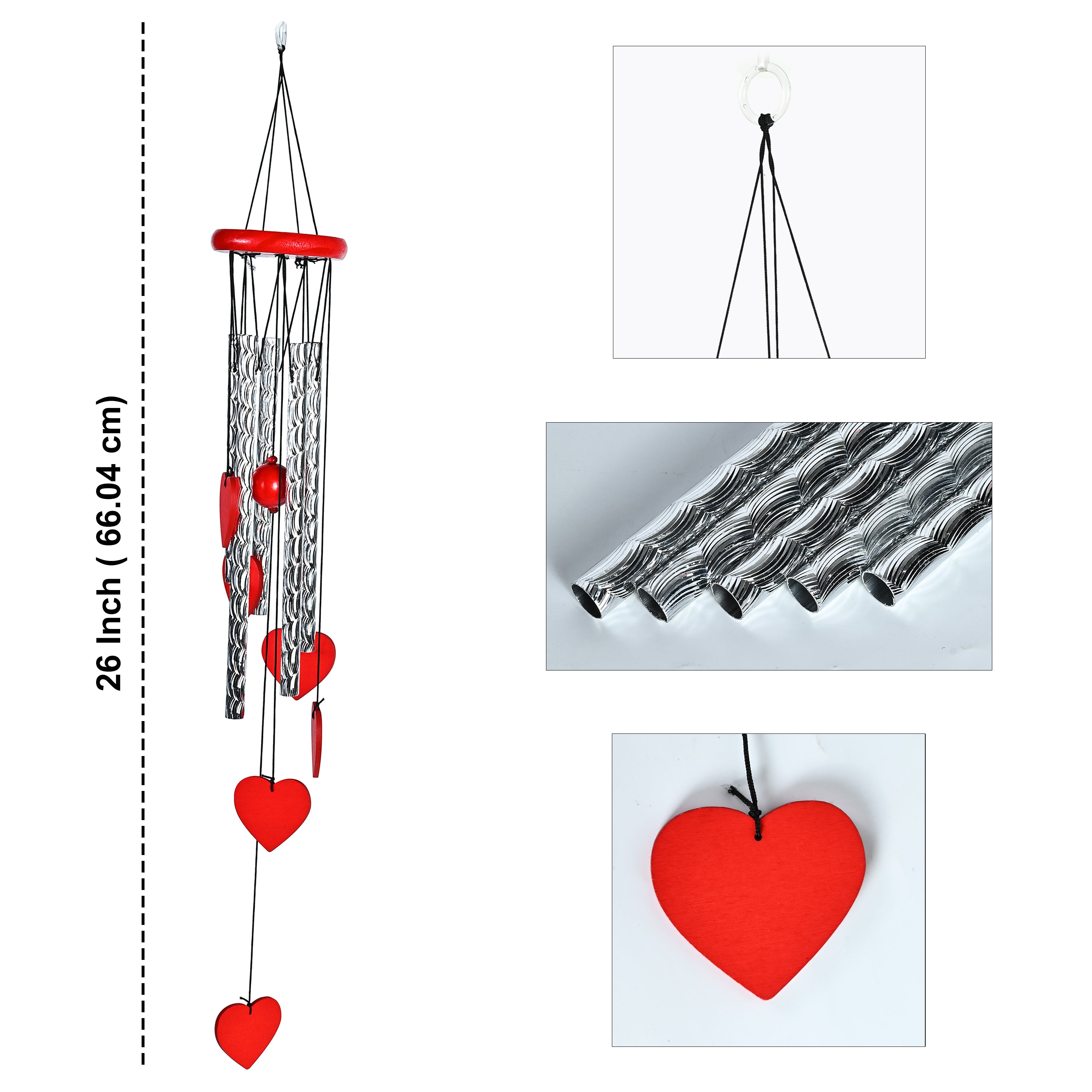 HindCraft Red Heart Wind Chime for Home Decor Hanging Metal Chime