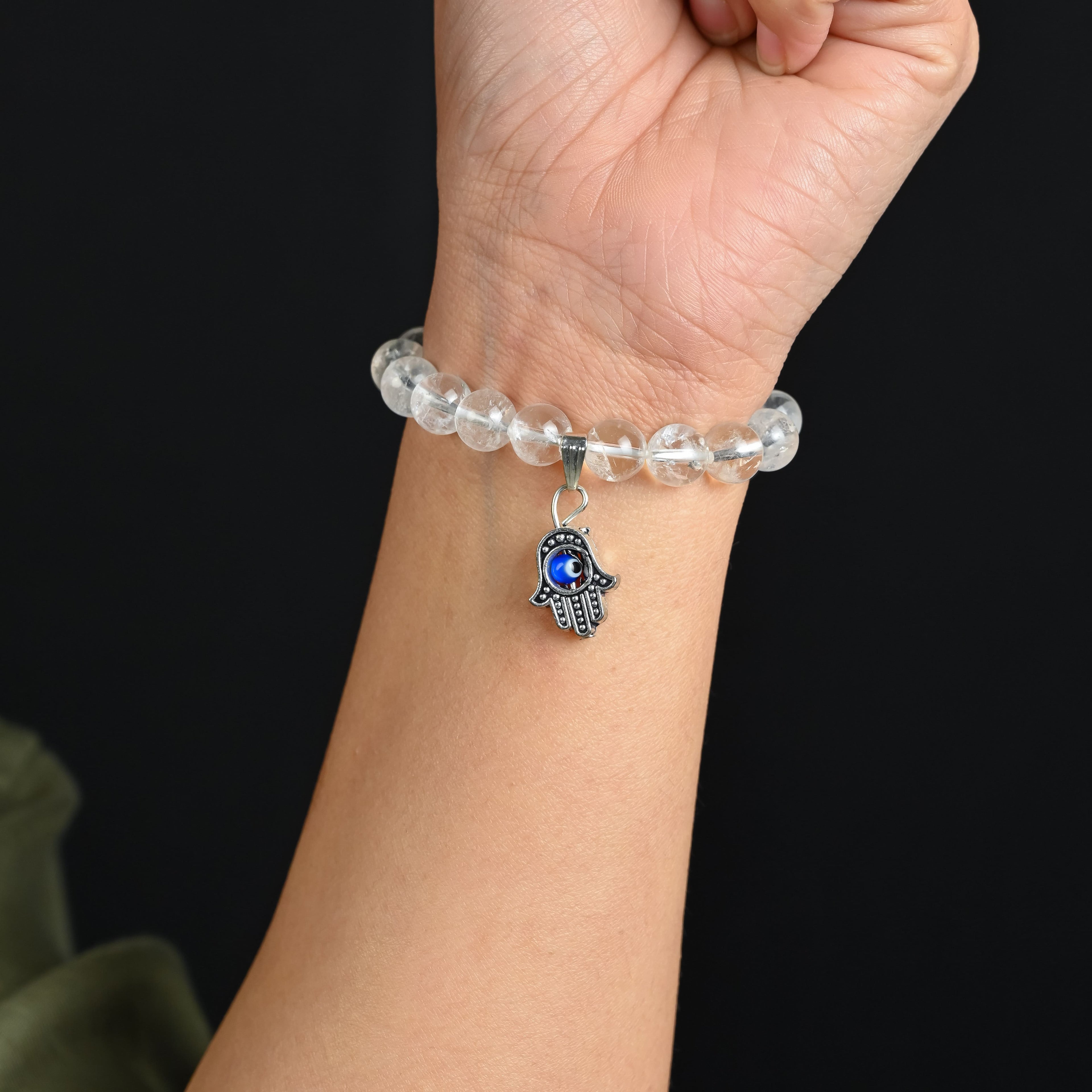 HindCraft Black Tourmaline Evil Eye Bracelet with Hamsa Protection (Copy)