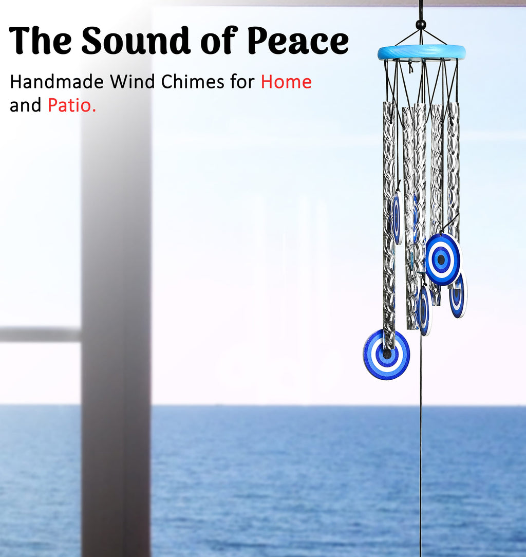 HindCraft Silver Evil Eye Wind Chime for Home & Garden