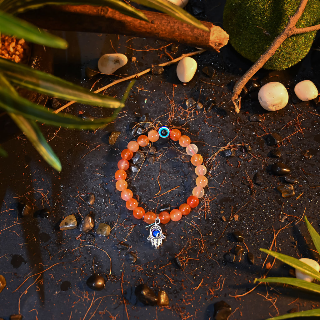 HindCraft Carnelian Evil Eye Bracelet with Hamsa Charm for Energy