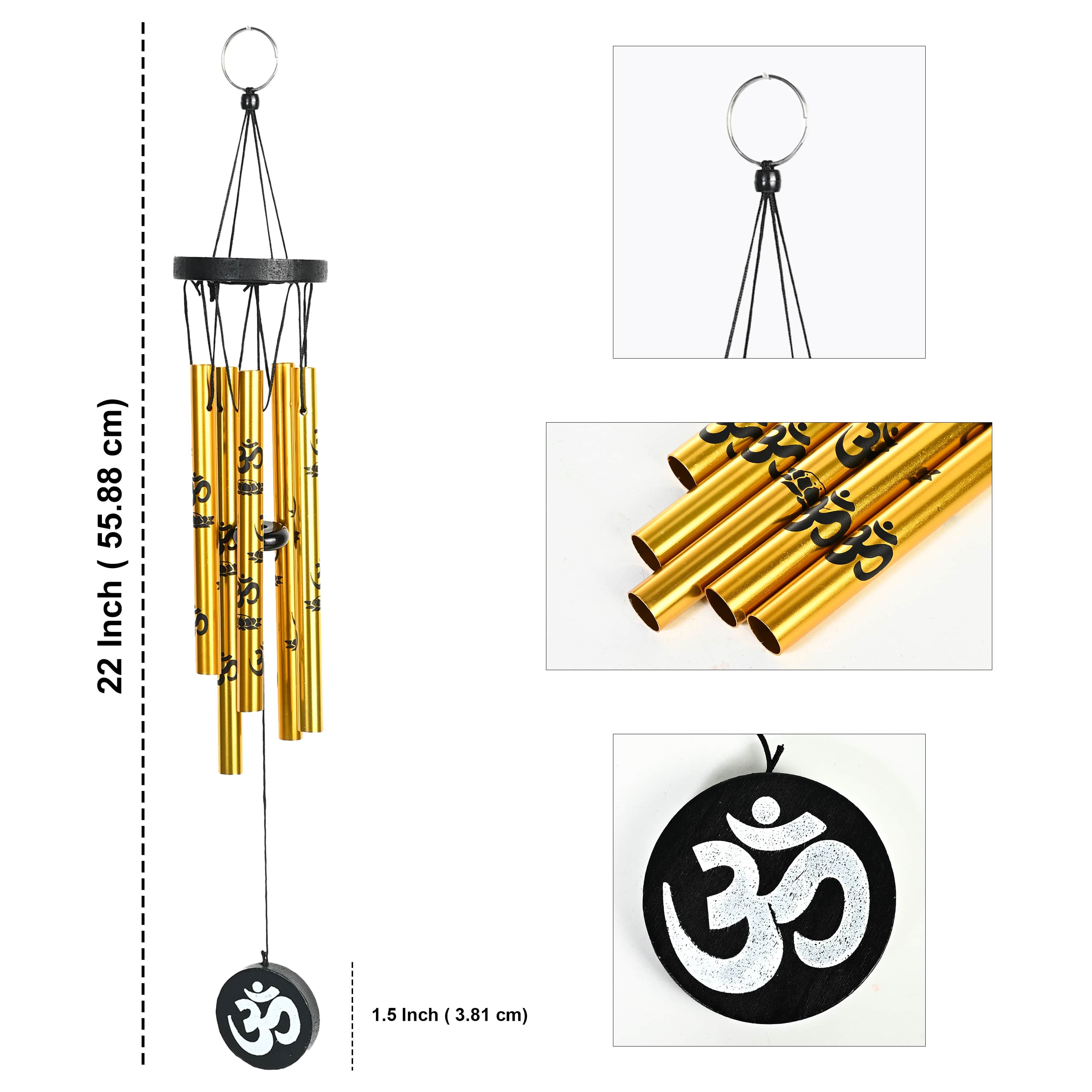 HindCraft Gold Om Wind Chime for Home & Garden