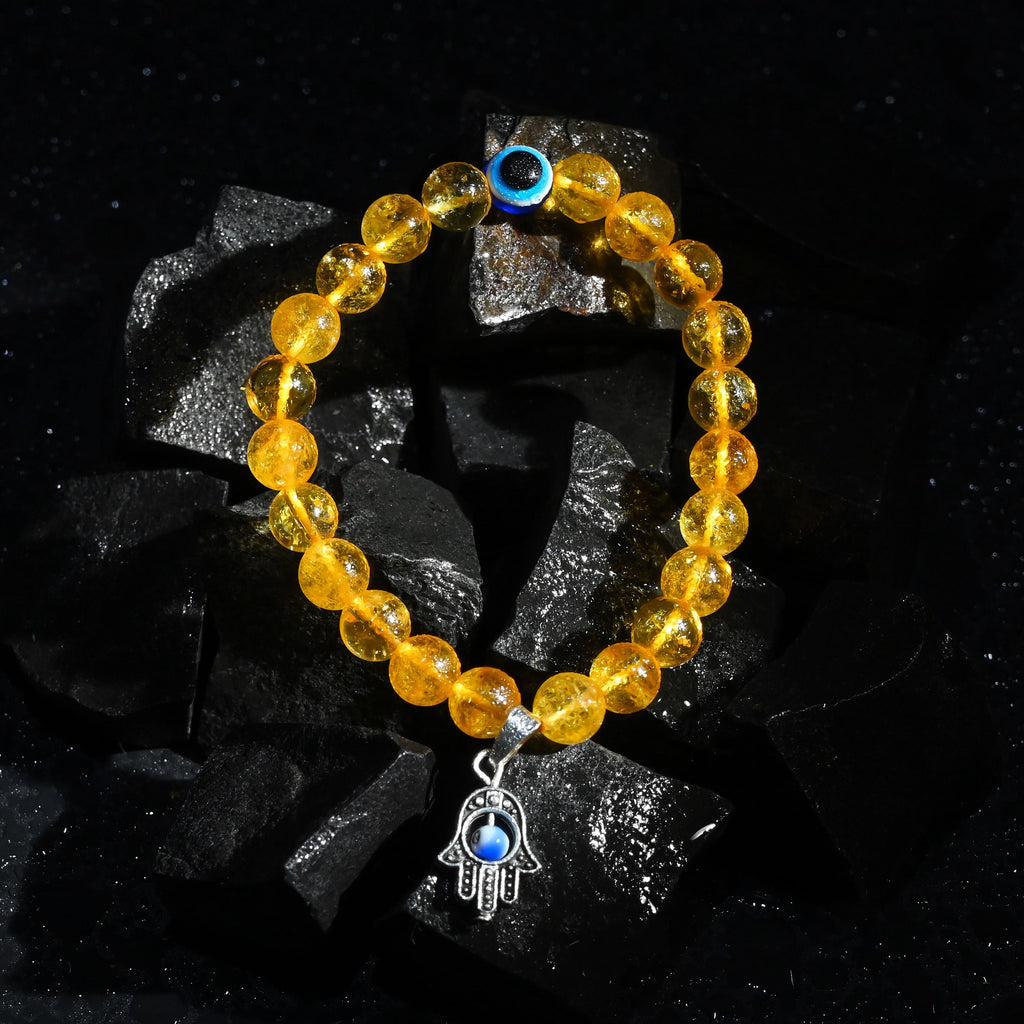 HindCraft Citrine Evil Eye Bracelet with Hamsa Charm for Prosperity