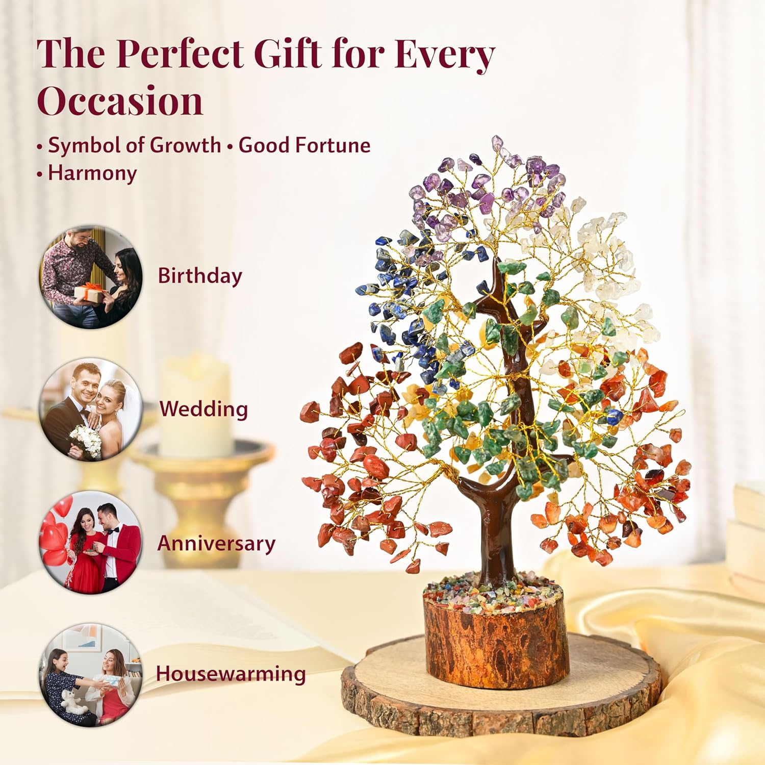 HindCraft 7 Chakra Crystal Tree of Life for Positive Energy & Home Décor