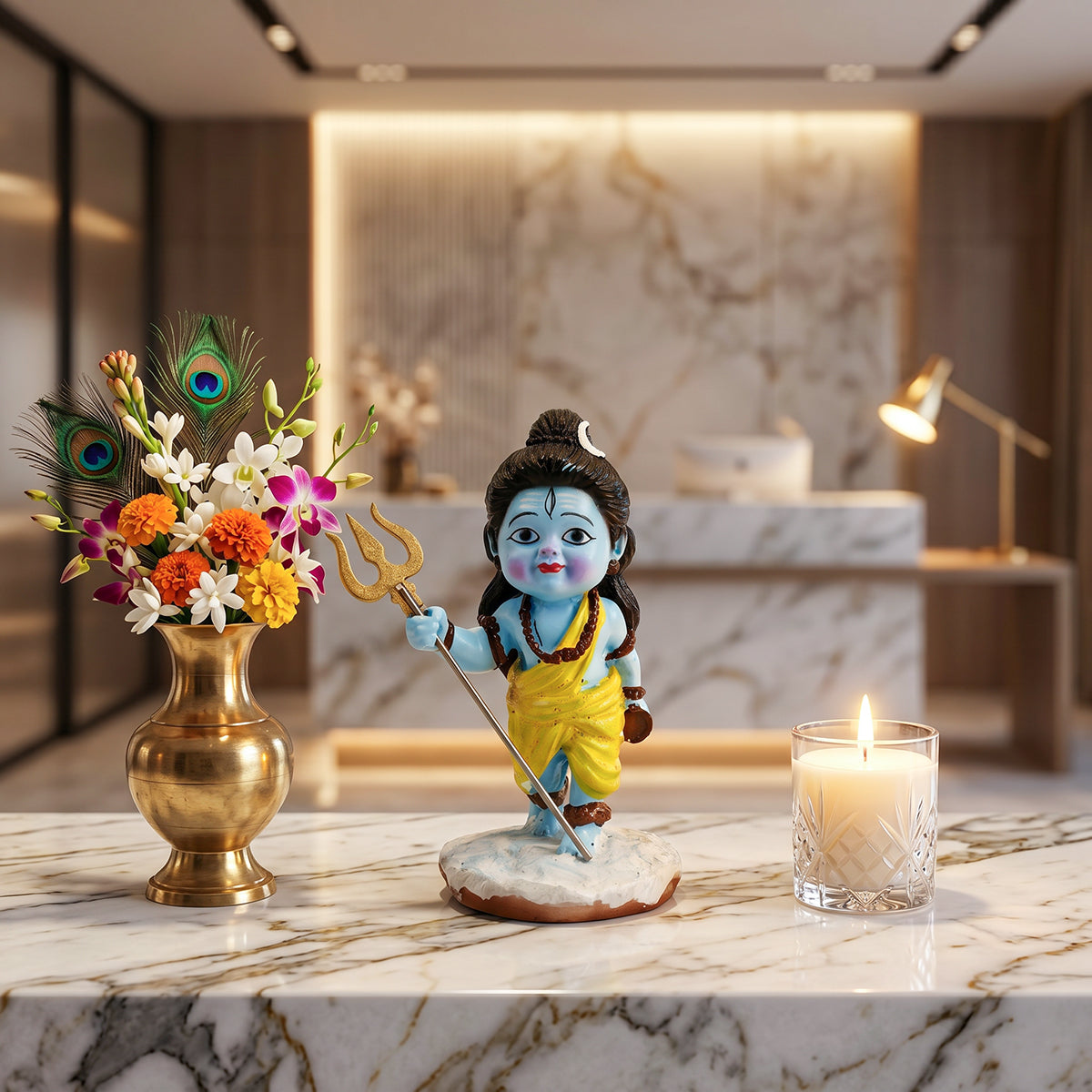 HindCraft Bal Shiv Idol with Trishul | Baby Lord Shiva Resin Showpiece for Home Temple, Office & Spiritual Décor