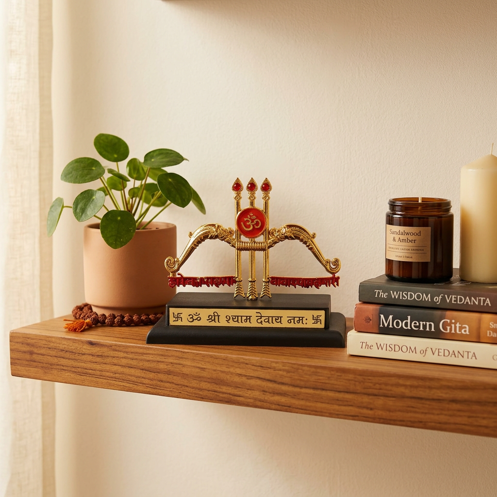 HindCraft Khatu Shyam Dhanush Baan Showpiece with Om Symbol for Car Dashboard, Home Temple & Office Desk Décor