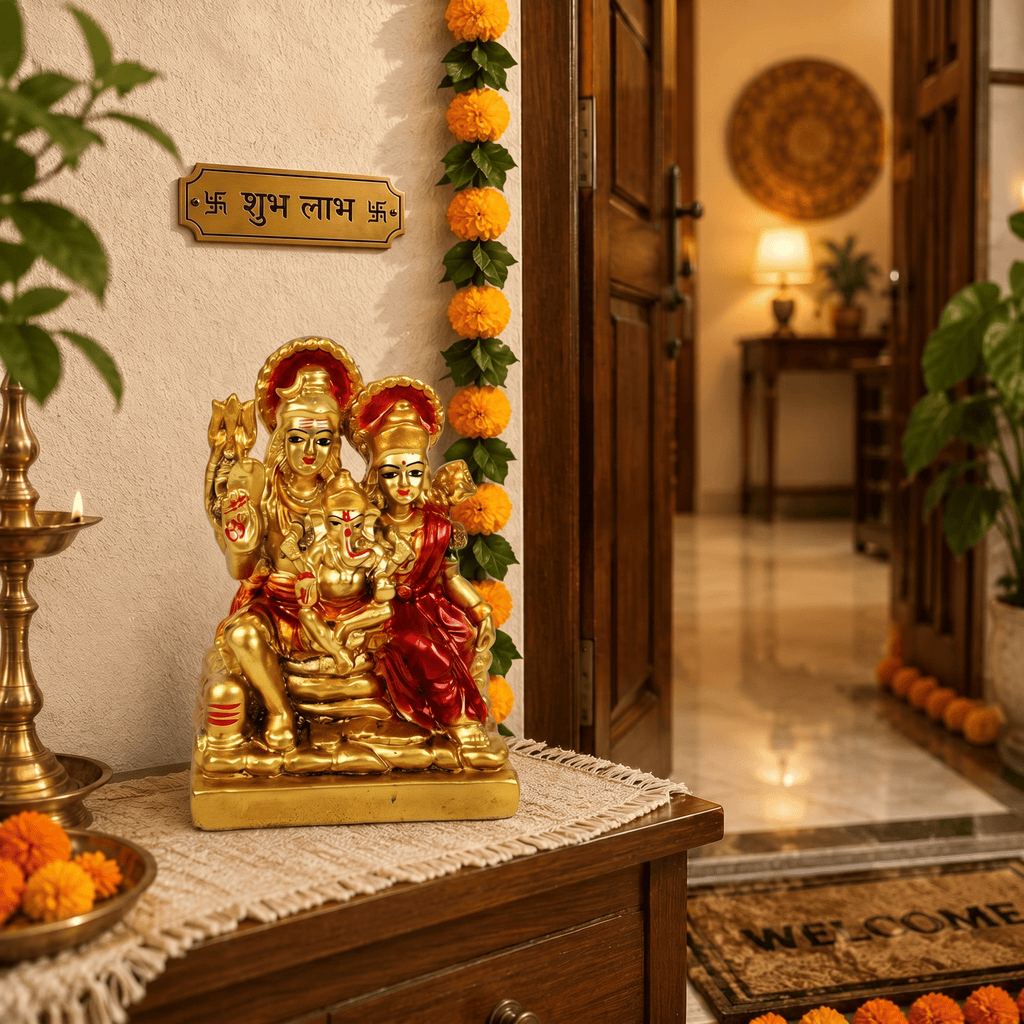 HindCraft Shiv Parivar Resin Idol | Lord Shiva, Parvati & Ganesha Decorative Showpiece for Home Temple, Office & Spiritual Décor
