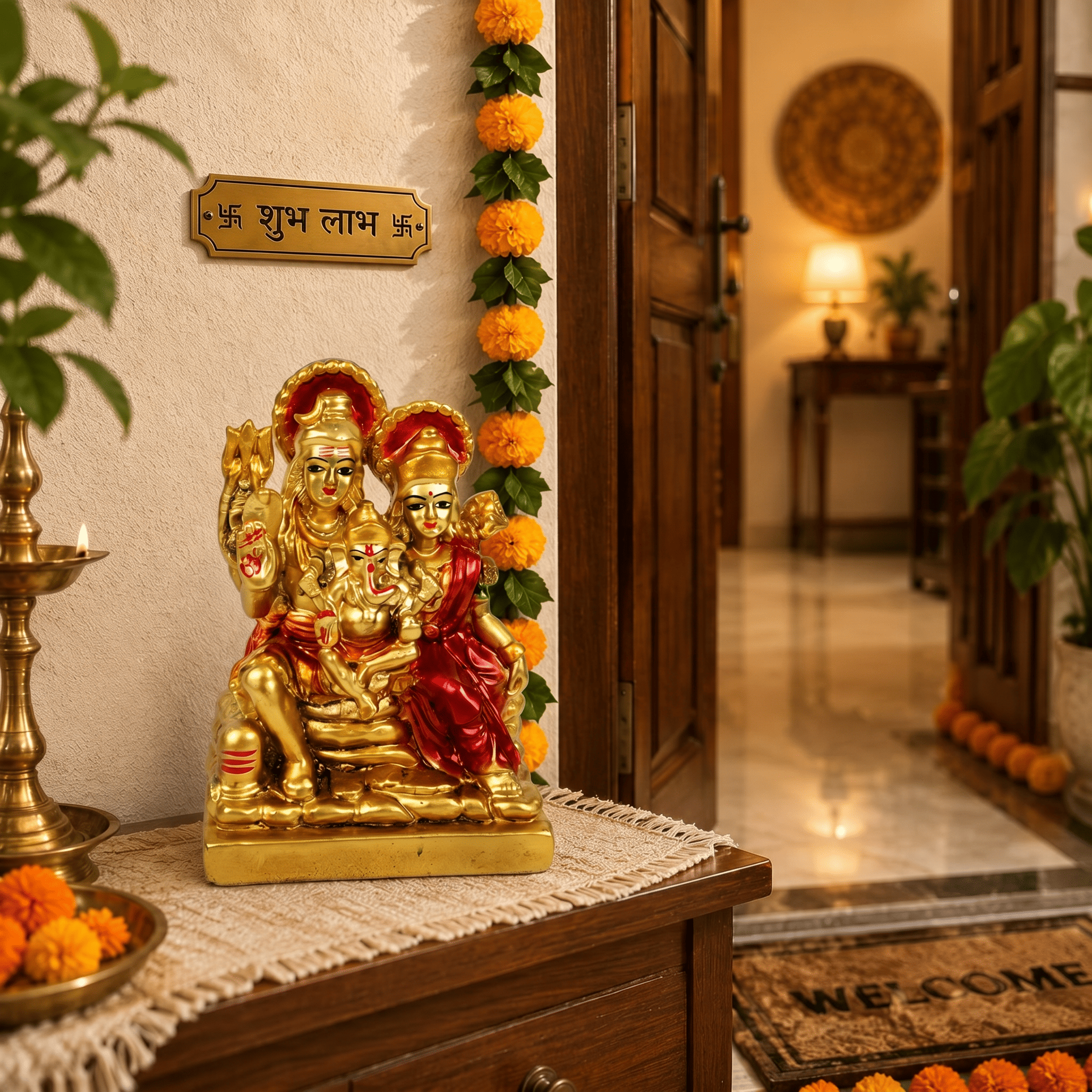 HindCraft Shiv Parivar Resin Idol | Lord Shiva, Parvati & Ganesha Decorative Showpiece for Home Temple, Office & Spiritual Décor