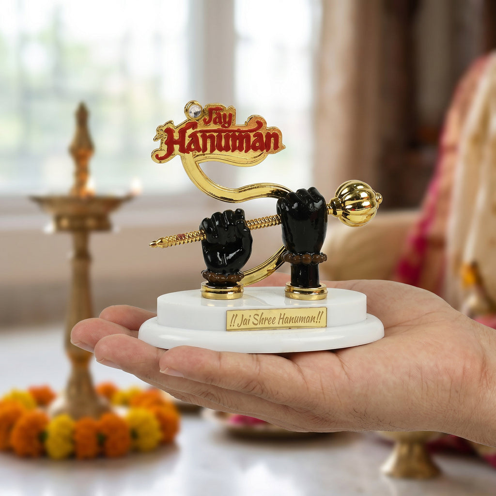 HindCraft Jai Hanuman Mace Showpiece | Hanuman Ji Spiritual Idol for Car Dashboard, Home Temple & Office Decor