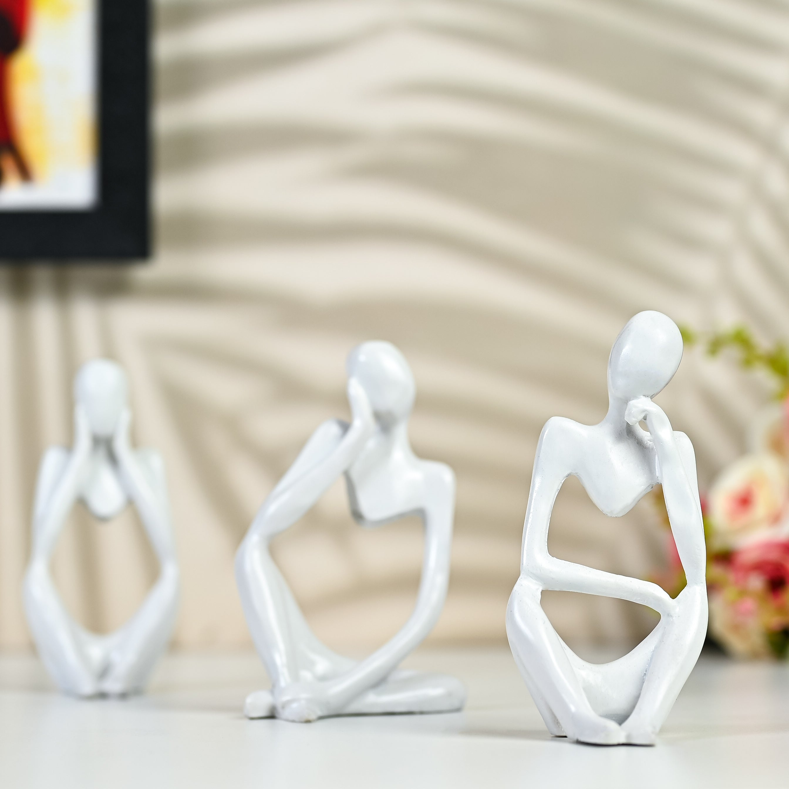 HindCraft White Thinker Men Statue Set of 3 Modern Abstract Showpieces