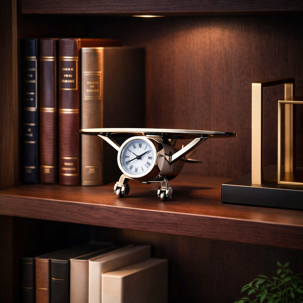 HindCraft Metal Aeroplane Table Clock with Roman Dial for Home & Office Décor