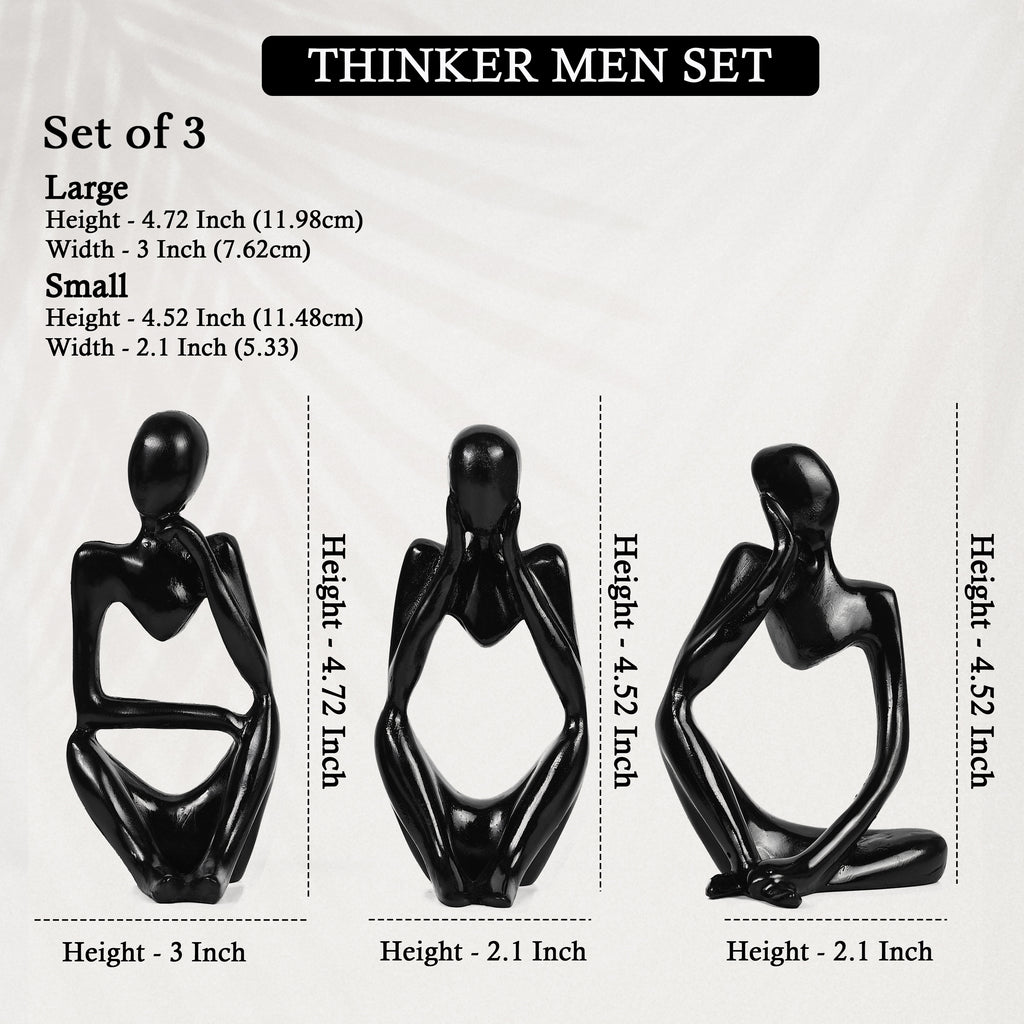 HindCraft Black Thinker Men Statue Set of 3 Modern Abstract Showpieces