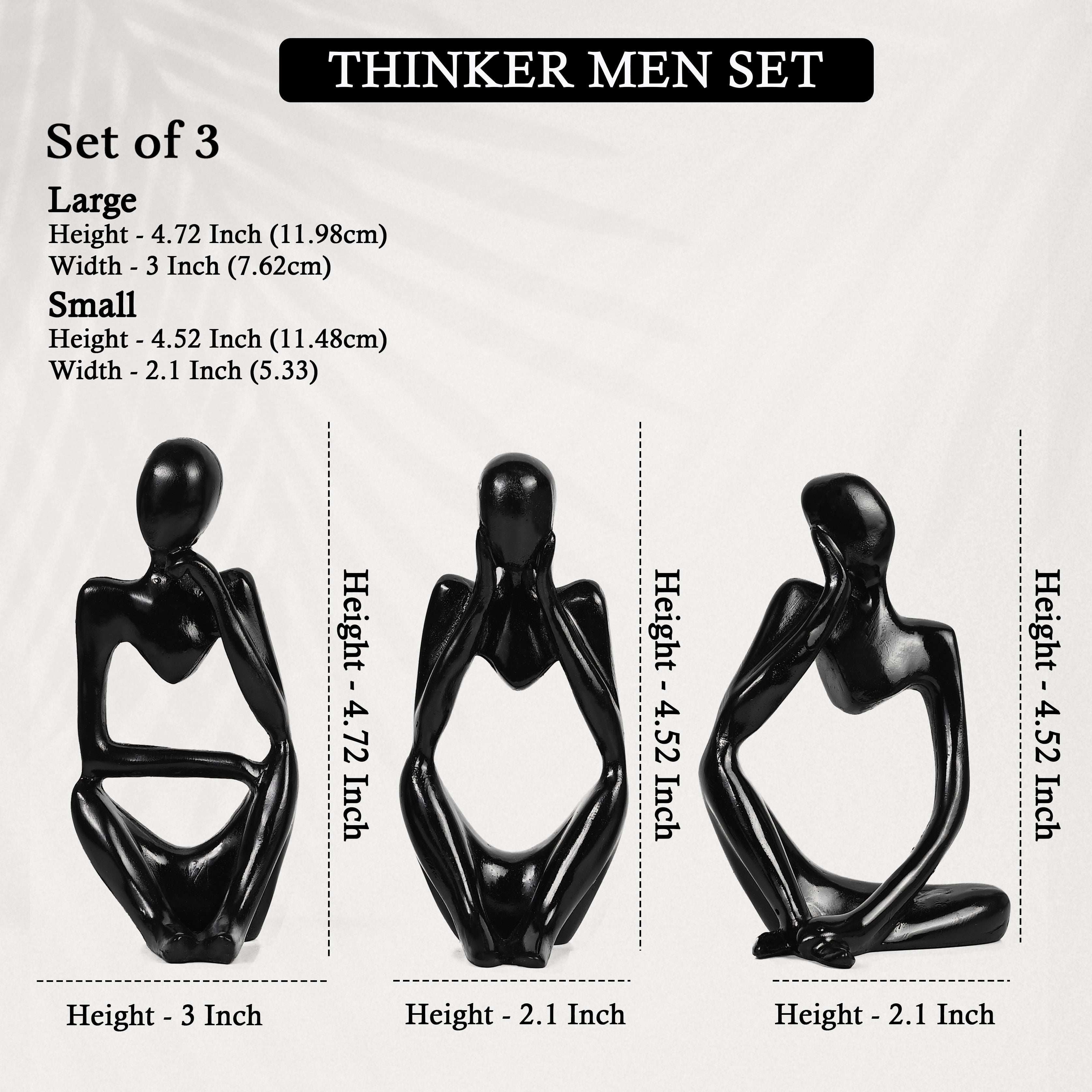 HindCraft Black Thinker Men Statue Set of 3 Modern Abstract Showpieces