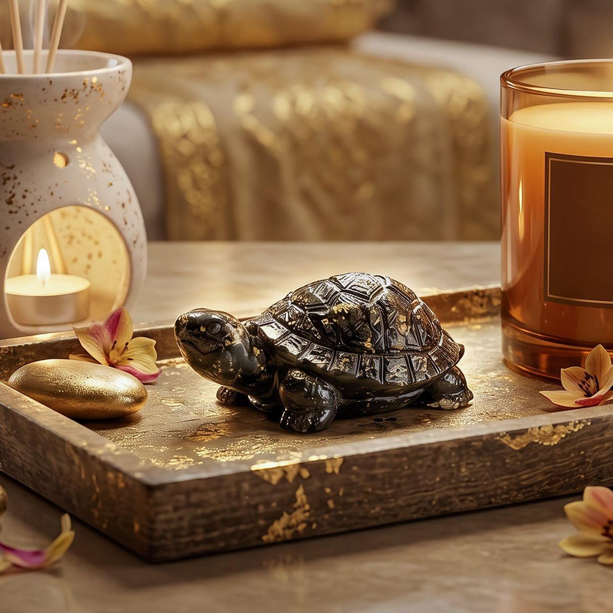 HindCraft Natural Pyrite Tortoise Showpiece | Crystal Turtle for Vastu, Feng Shui, Home & Office Decor