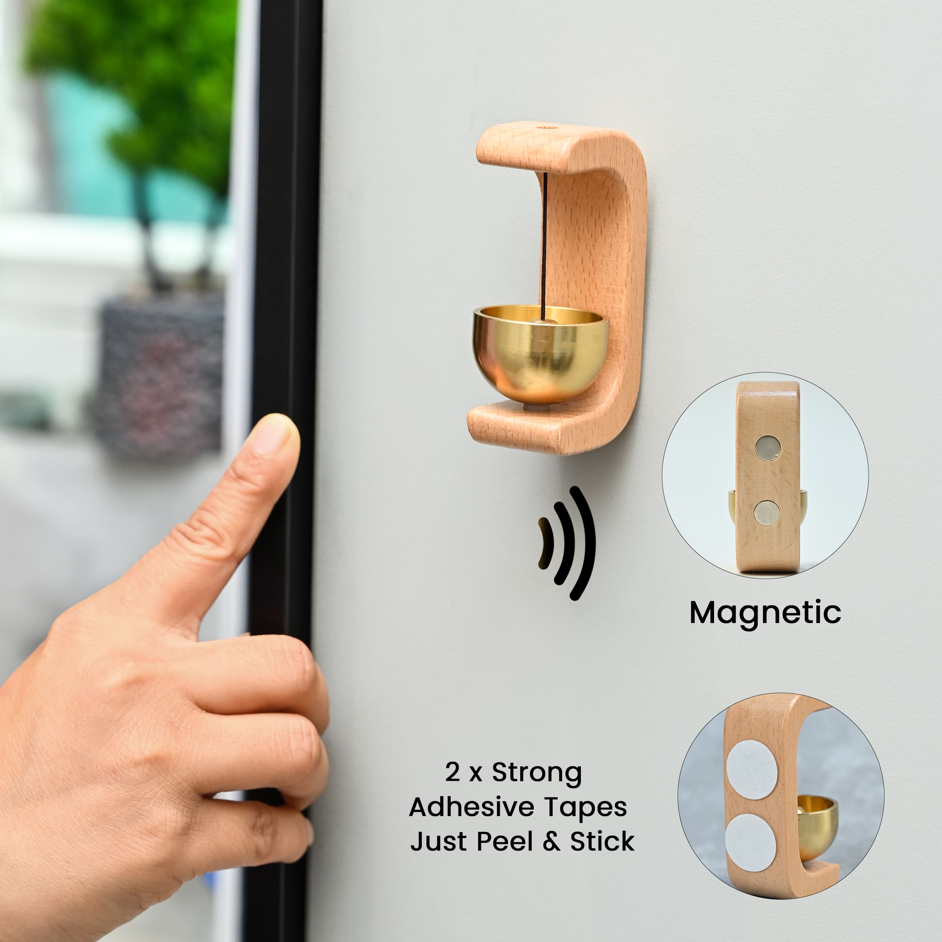 HindCraft Wooden Door Bell with Brass Hanging Bell – Wooden Door Chime for Home Entrance