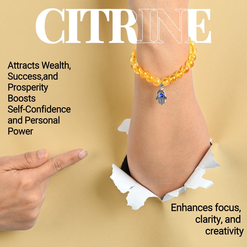 HindCraft Citrine Evil Eye Bracelet with Hamsa Charm for Prosperity