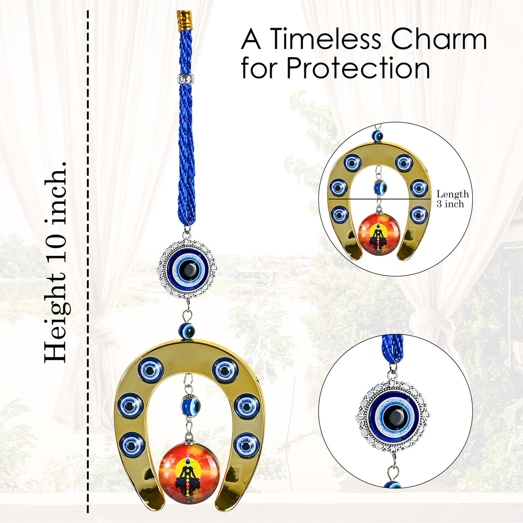 HindCraft Evil Eye Horseshoe Hanging with Meditation Charm for Home Entrance, Door, Wall & Office Décor