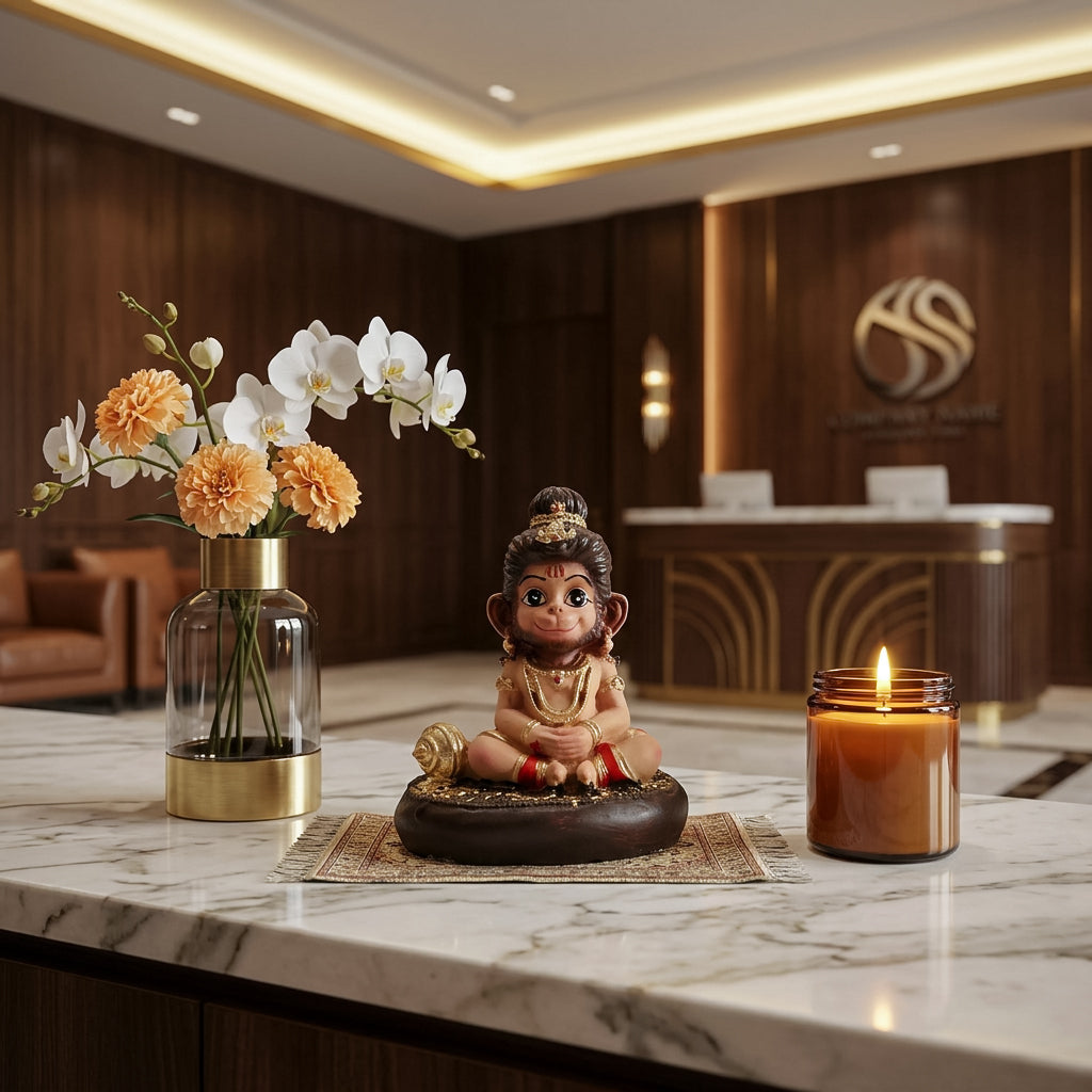 HindCraft Bal Hanuman Car Dashboard Idol with Gada | Cute Baby Hanuman Resin Showpiece for Home, Office & Temple