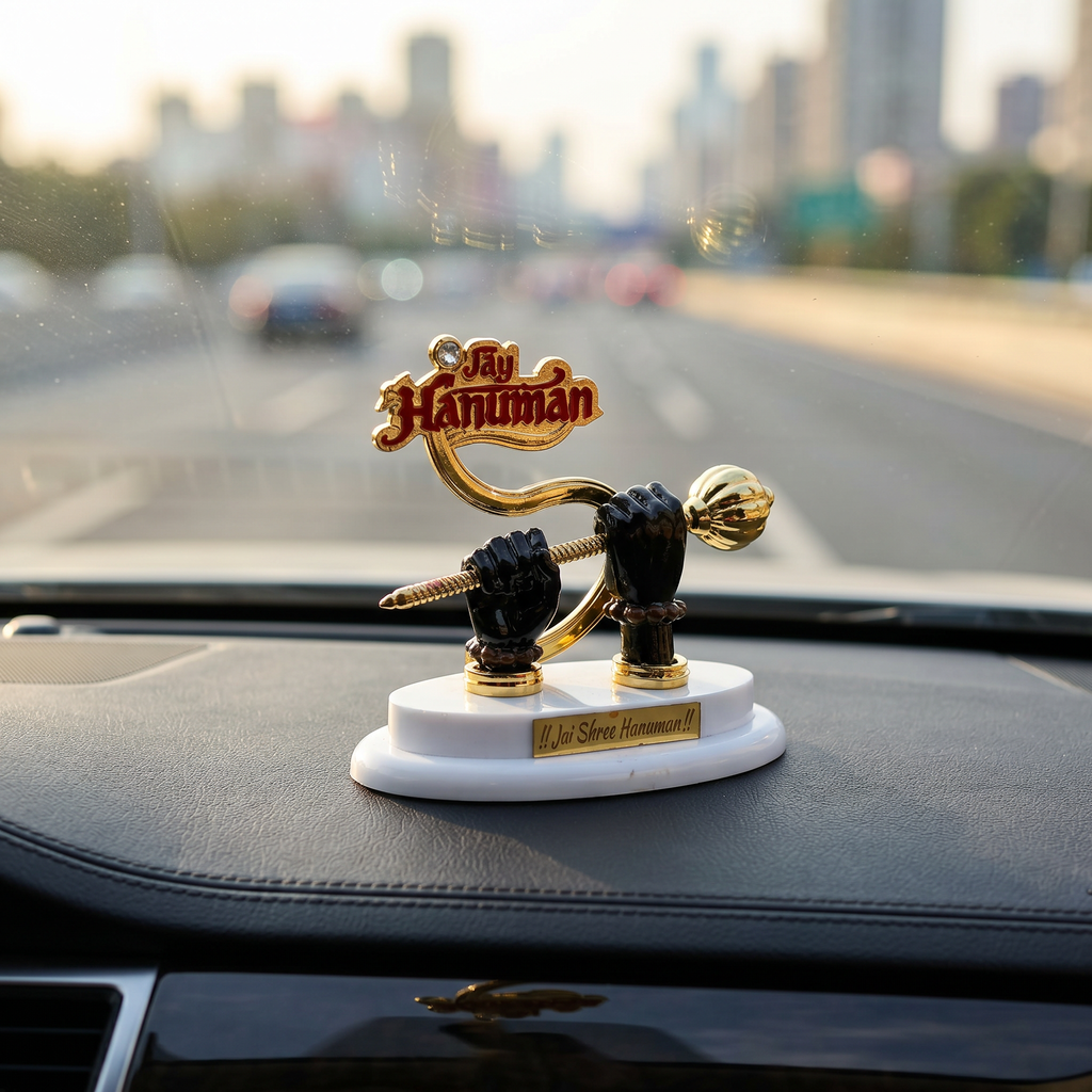 HindCraft Jai Hanuman Mace Showpiece | Hanuman Ji Spiritual Idol for Car Dashboard, Home Temple & Office Decor