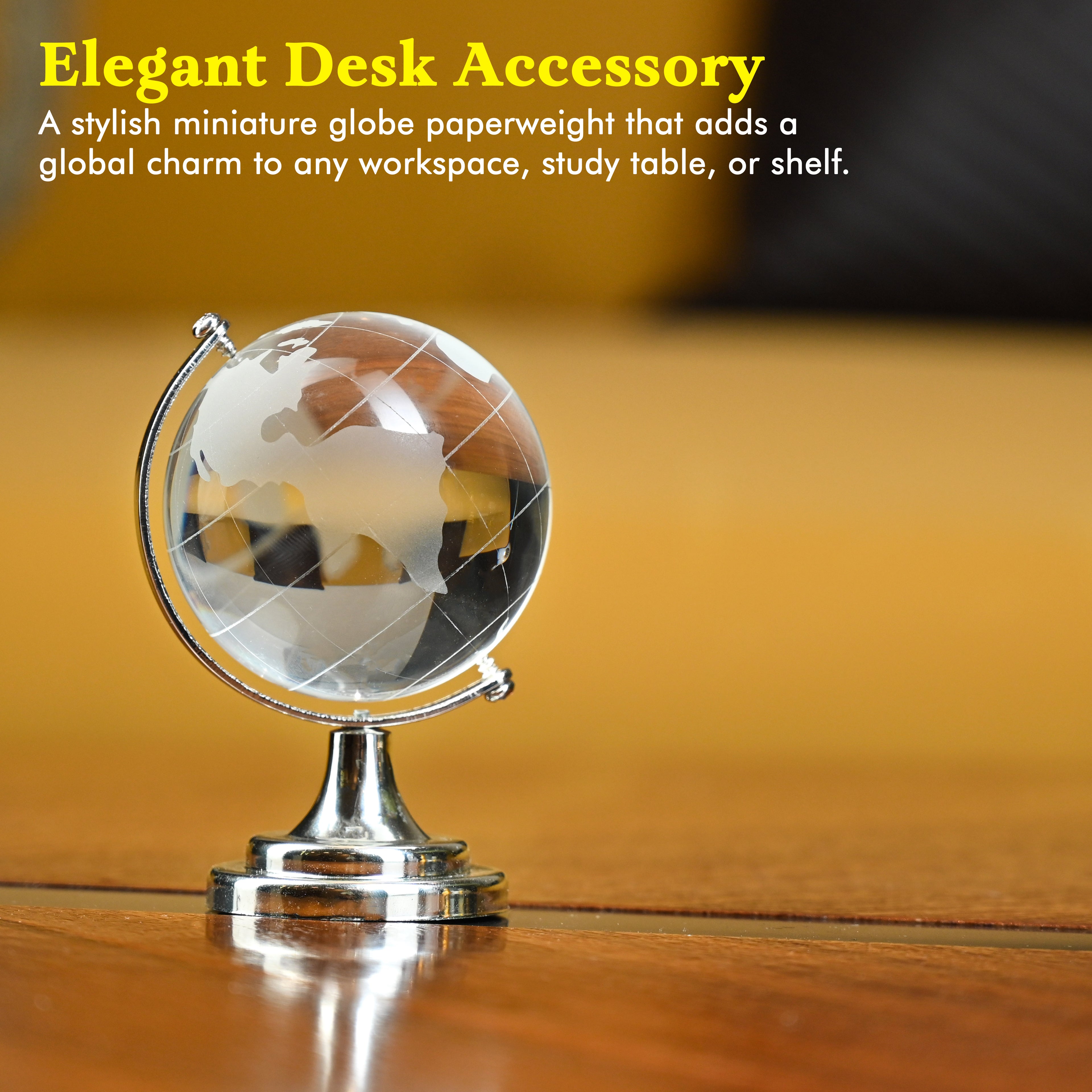HindCraft Feng Shui Crystal Globe with Silver Stand for Home & Office Décor