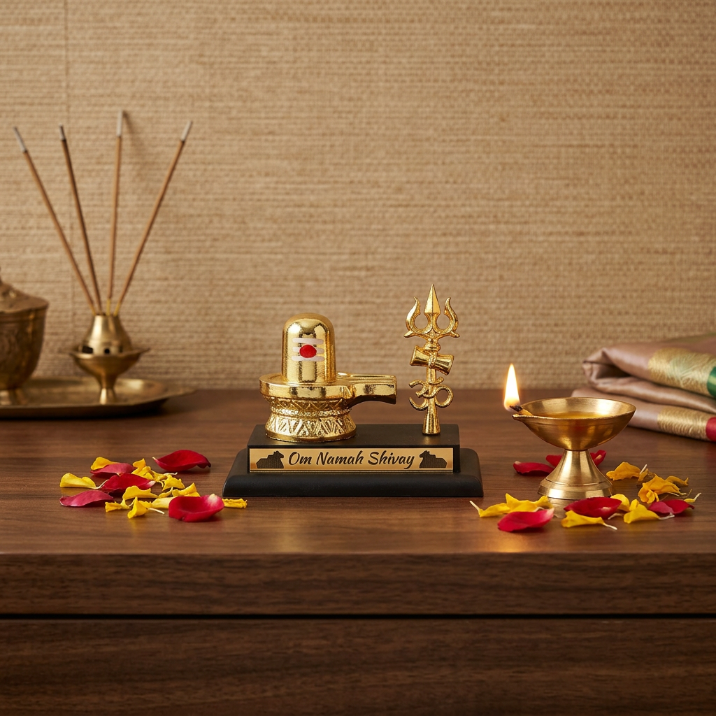 HindCraft Shiv Ling with Trishul Decorative Idol for Home Temple & Spiritual Decor