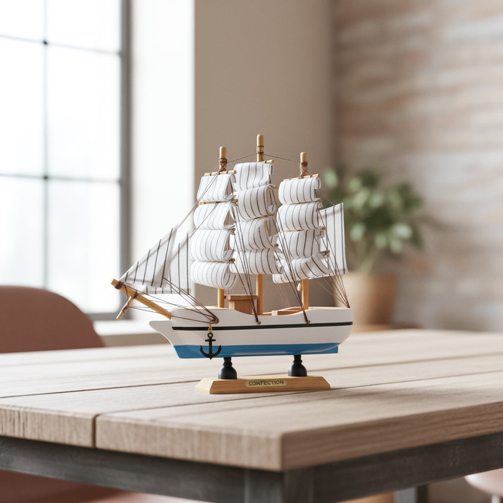 HindCraft Handmade Wooden Sailing Ship Model | Decorative Nautical Boat Showpiece for Home, Office Desk & Living Room Décor