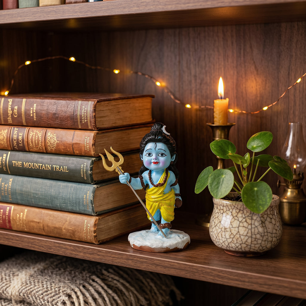 HindCraft Bal Shiv Idol with Trishul | Baby Lord Shiva Resin Showpiece for Home Temple, Office & Spiritual Décor