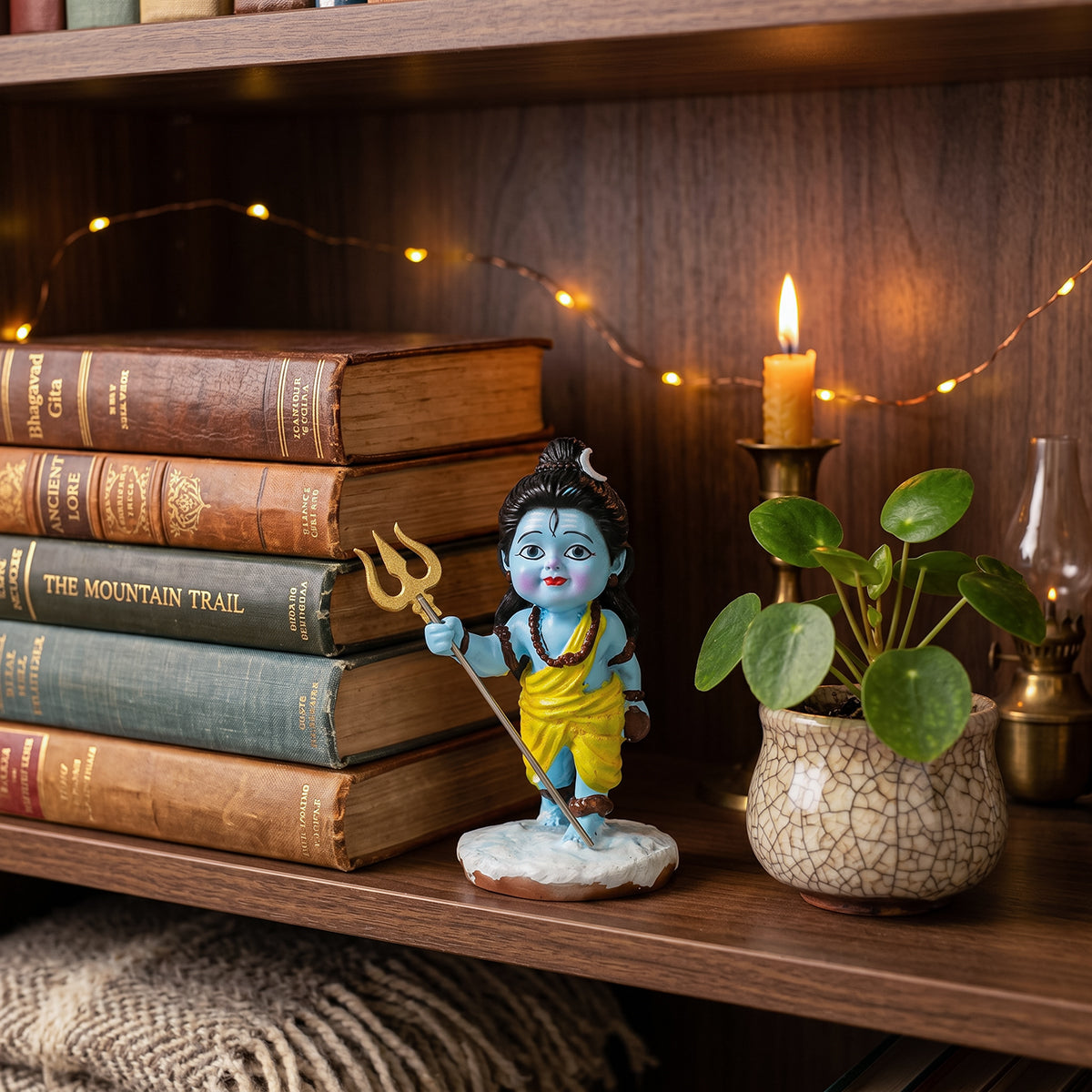 HindCraft Bal Shiv Idol with Trishul | Baby Lord Shiva Resin Showpiece for Home Temple, Office & Spiritual Décor