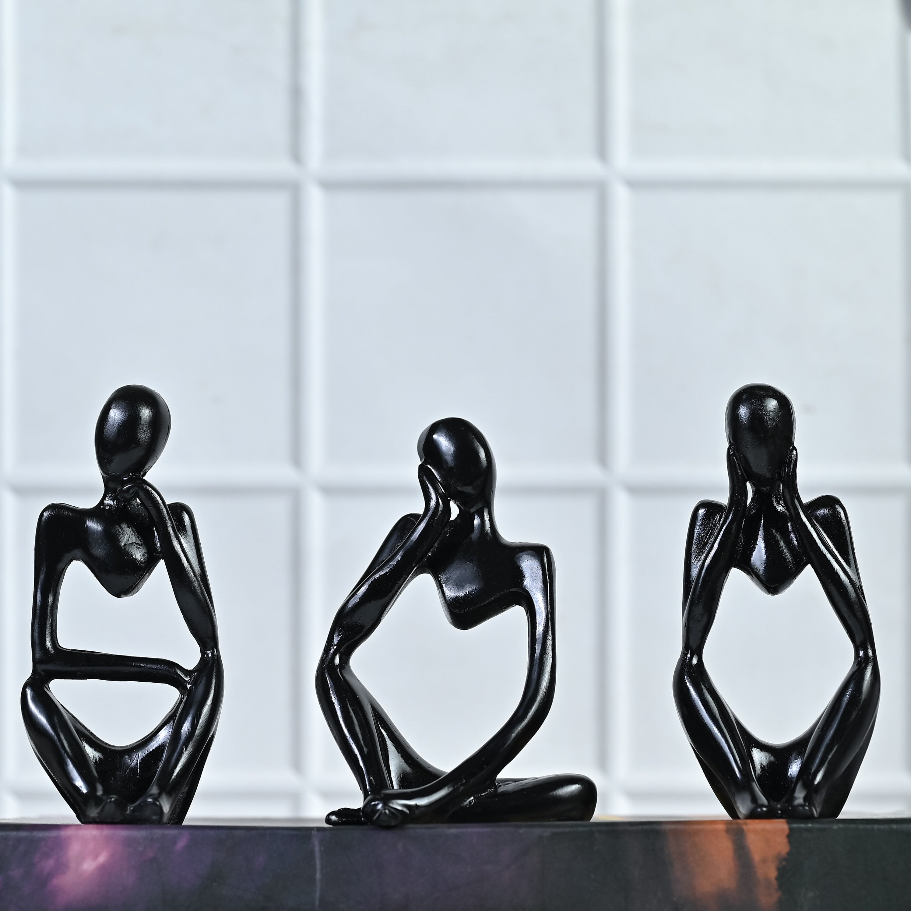 HindCraft Black Thinker Men Statue Set of 3 Modern Abstract Showpieces