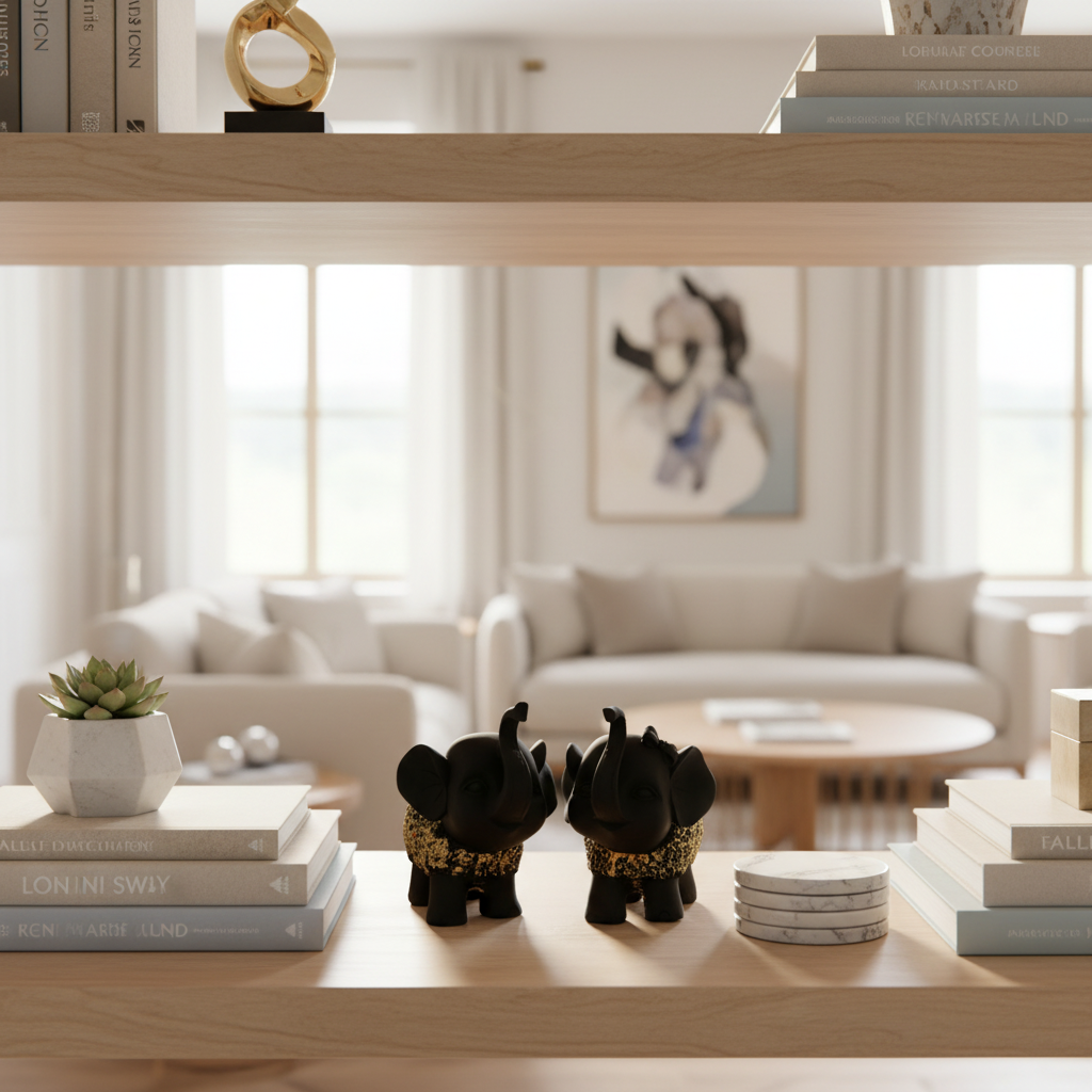 HindCraft Black Elephant Showpiece Set of 2 | Decorative Elephant Figurines for Home, Office & Living Room Decor