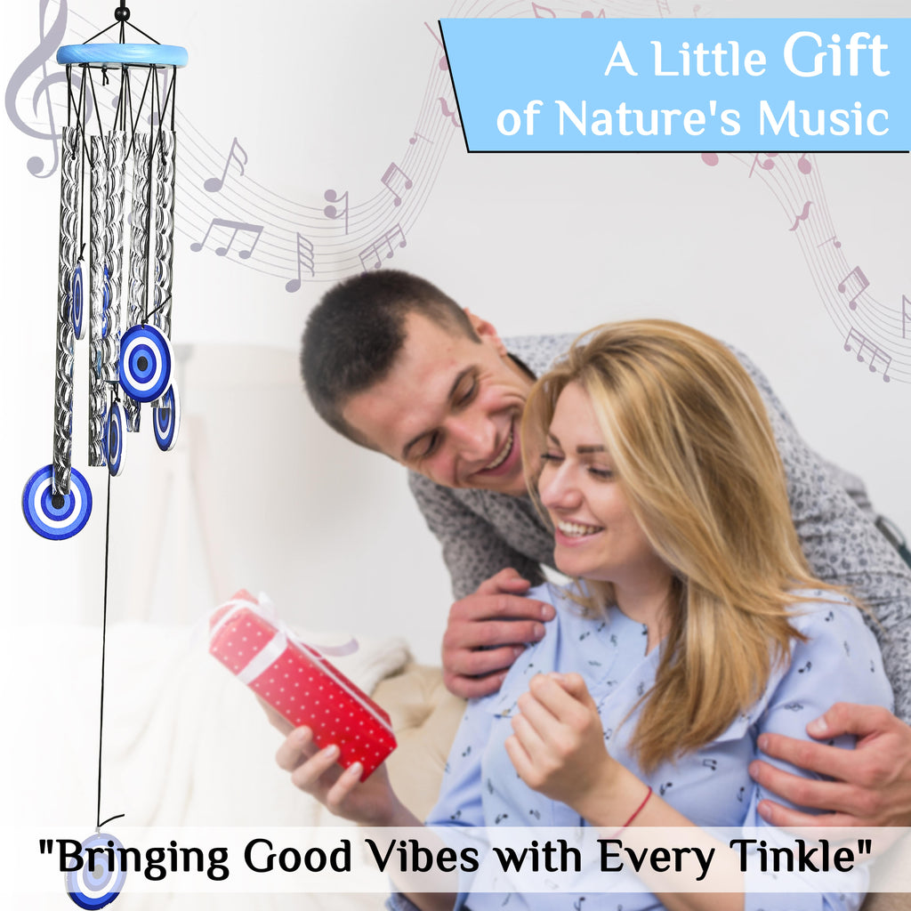 HindCraft Silver Evil Eye Wind Chime for Home & Garden