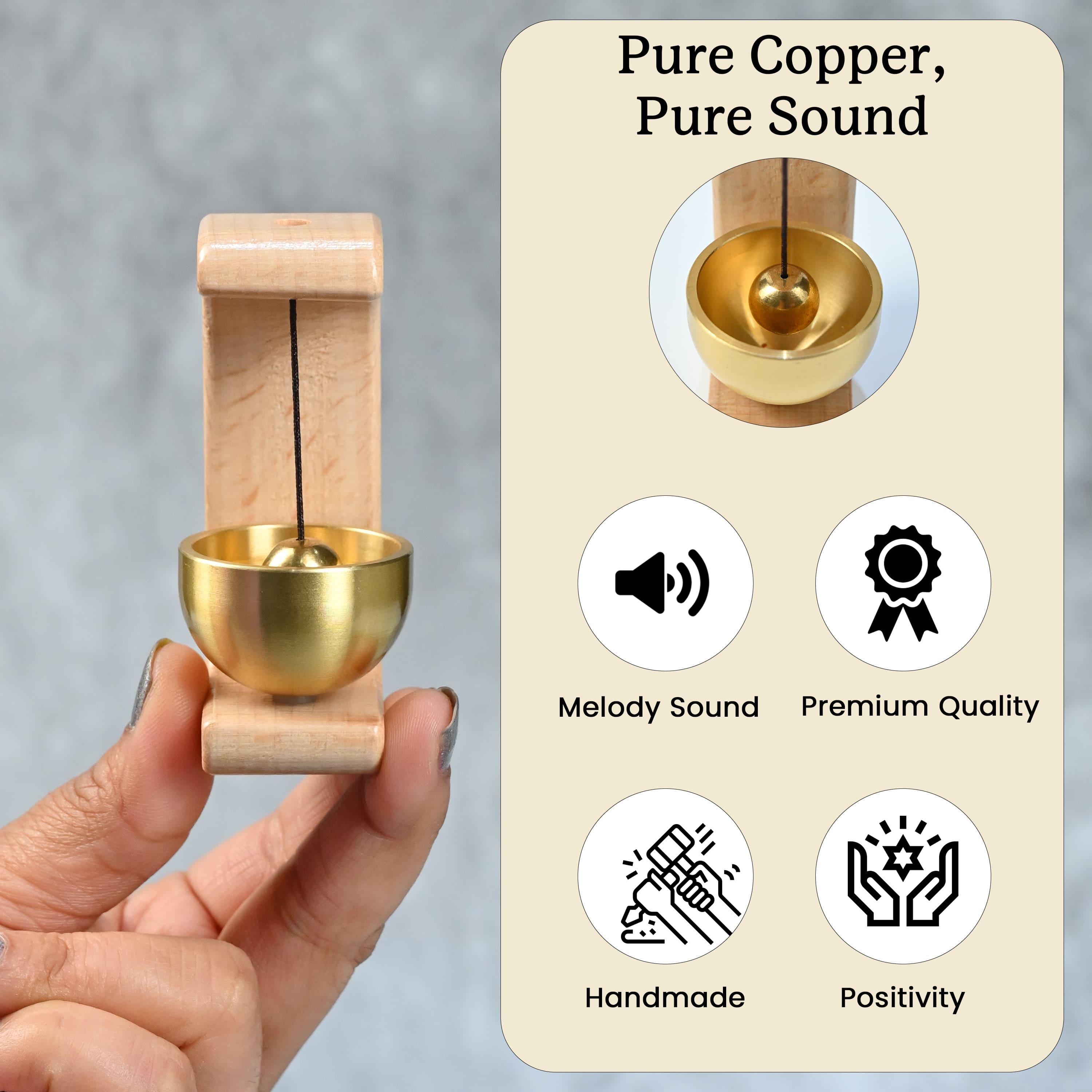 HindCraft Wooden Door Bell with Brass Hanging Bell – Wooden Door Chime for Home Entrance