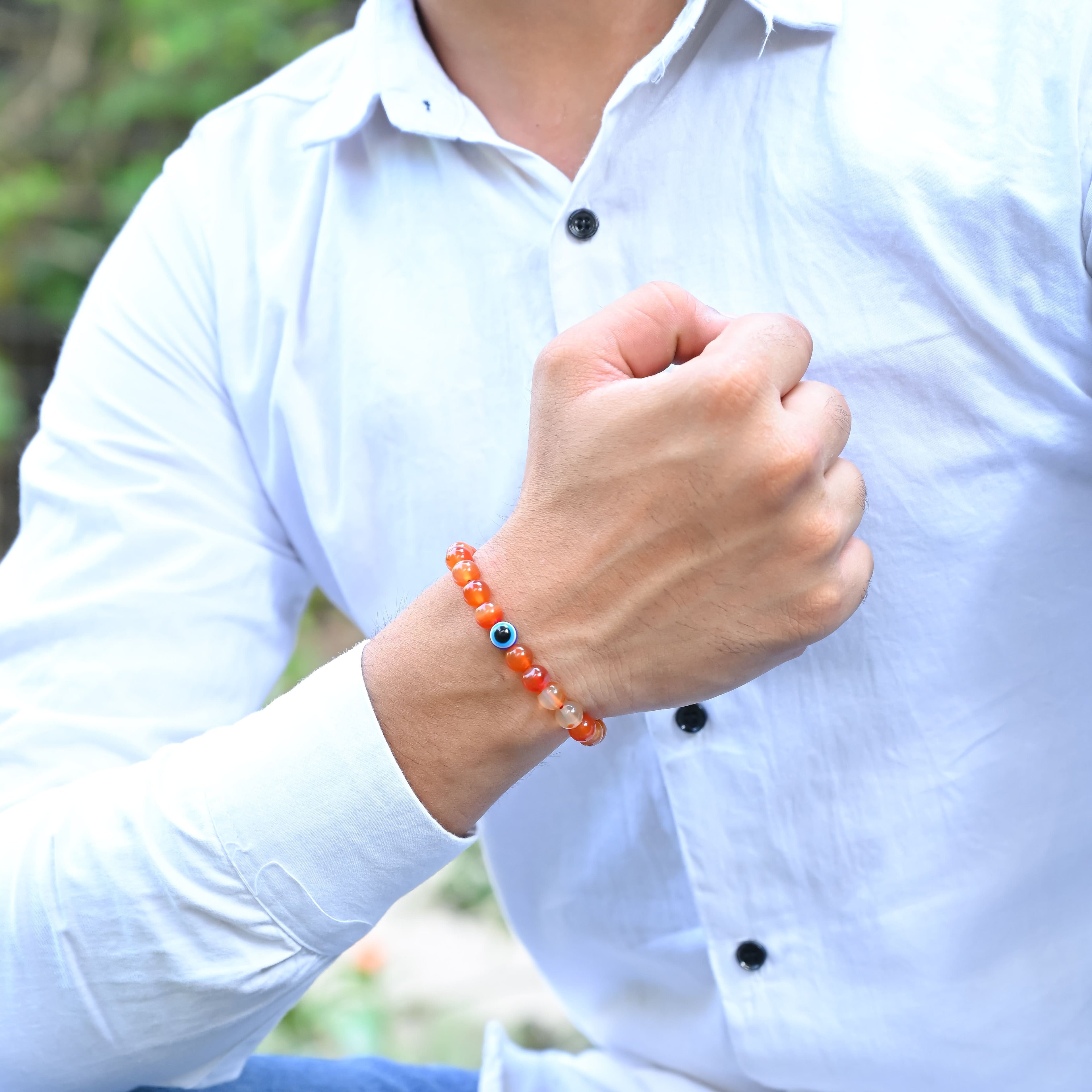 HindCraft Carnelian Evil Eye Bracelet with Hamsa Charm for Energy