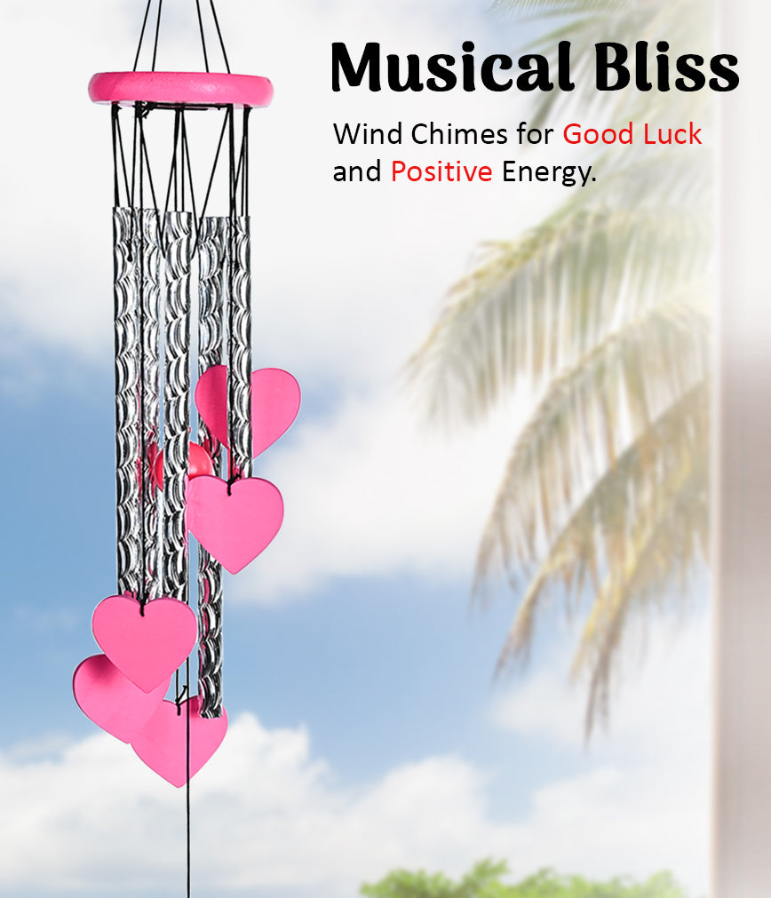 HindCraft Pink Heart Wind Chime for Home Décor, Balcony Hanging, Romantic Gift