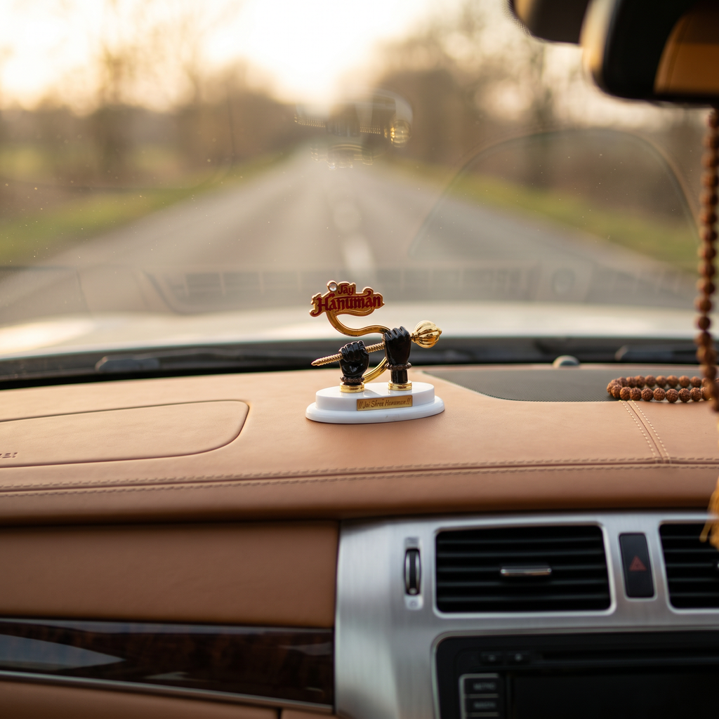 HindCraft Jai Hanuman Mace Showpiece | Hanuman Ji Spiritual Idol for Car Dashboard, Home Temple & Office Decor